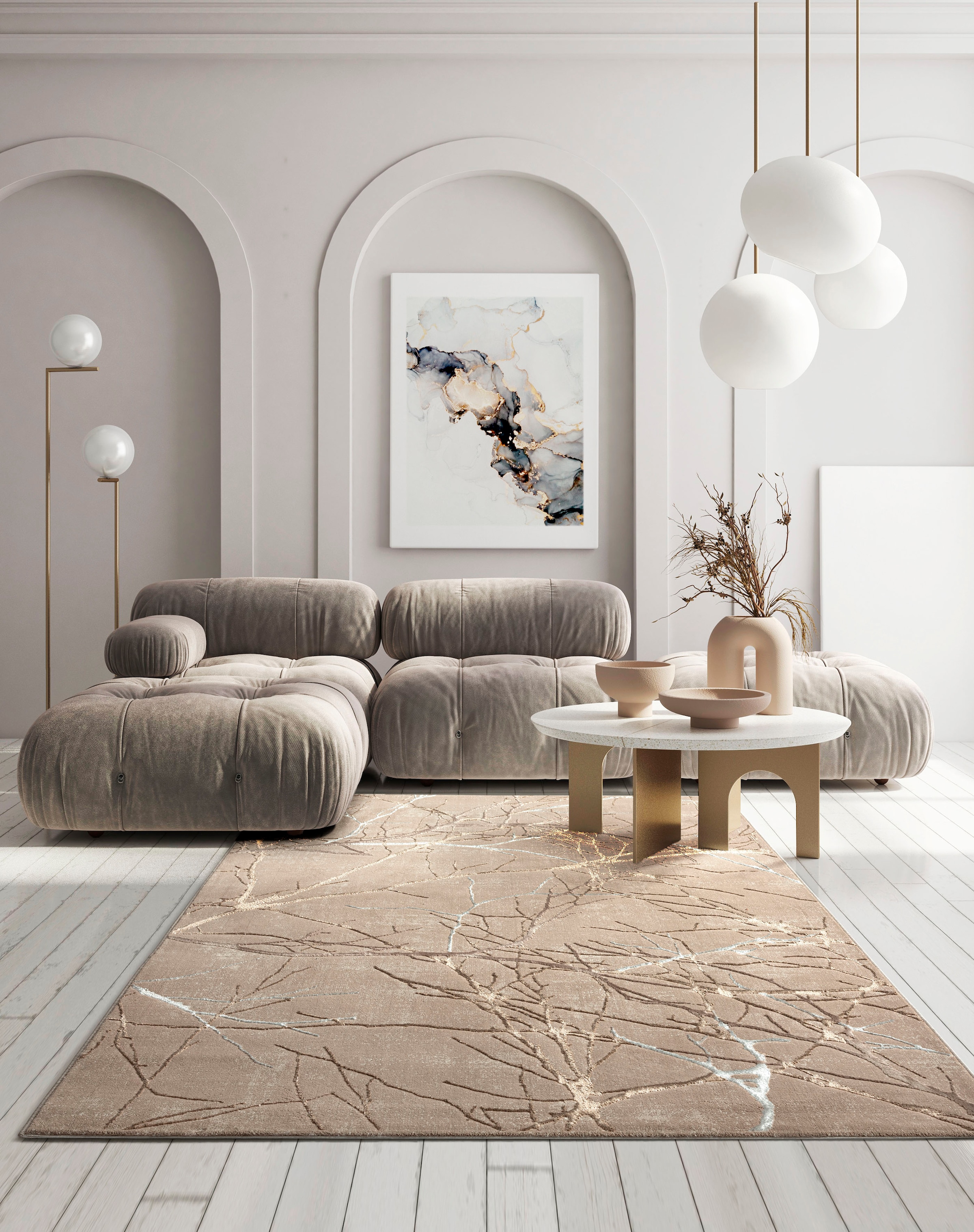merinos 1100000002199 "Creation 50055" rechteckig 10 mm Höhe elegant, glänzend, Kurzflor, Indoor, pflegeleicht, robust