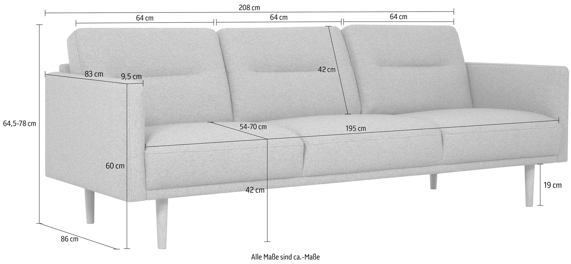 andas 3-Sitzer »Brande«, in skandinavischem Design, verschiedene Farben verfügbar