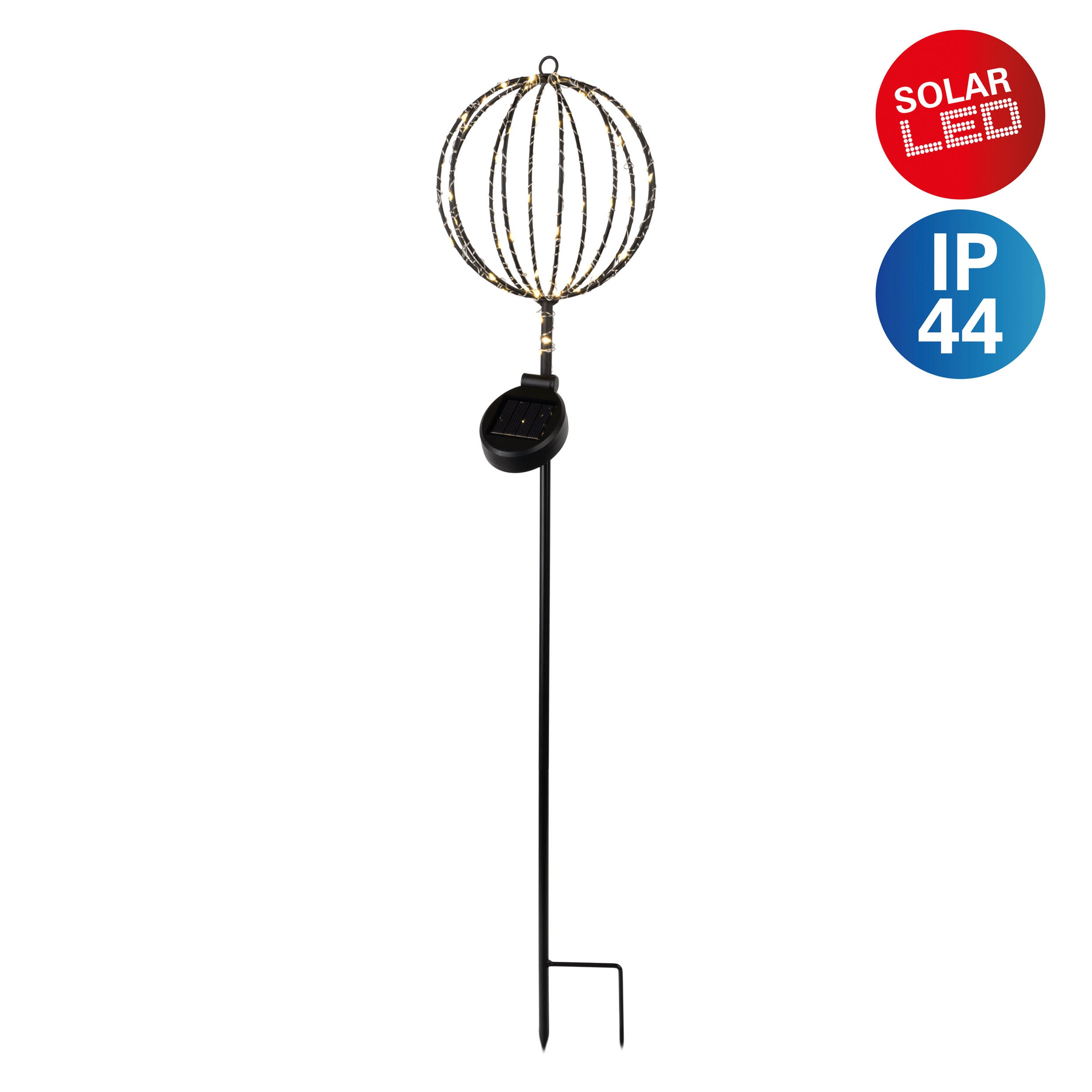 näve LED Solarleuchte "Königstein" LED-Modul 1 Stk. Warmweiß Dekoerdspieß, kugelförmiger Kopf, schwarz, Schiebeschalter, H: 78cm