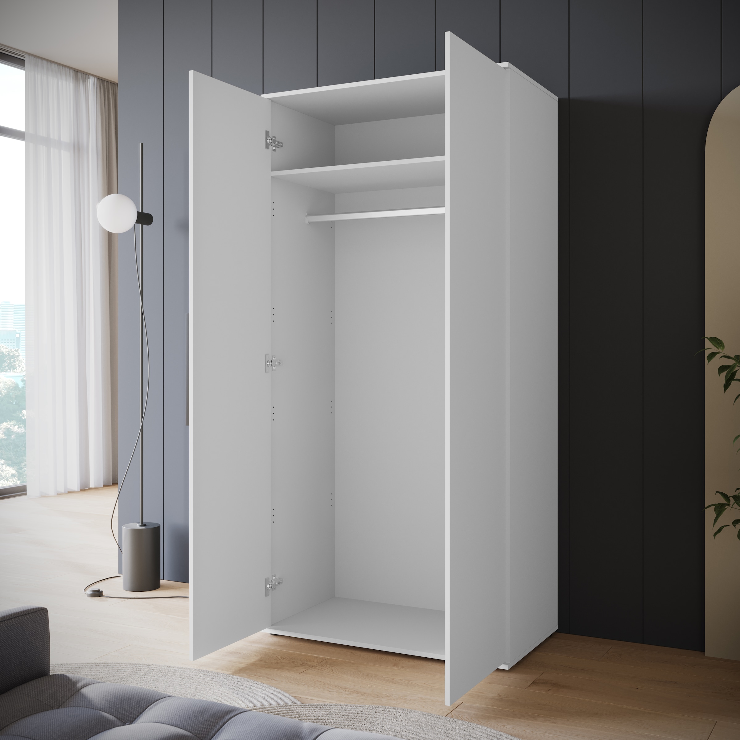 INOSIGN Kleiderschrank »LAGOS Wäscheschrank, Garderobe, schwarze Griffe, Made in Europe« Moderner Drehtürenschrank, FSC-zertifiziert, Schlafzimmerschrank