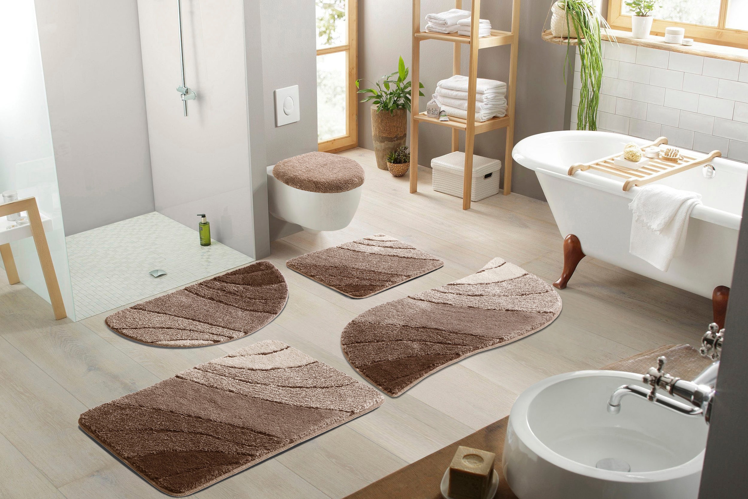 my home Badematte »Josie, Badvorleger, Badezimmer Teppich«, rutschhemmend beschichtet, fußbodenheizungsgeeignet-schnell trocknend-strapazierfähig, Badteppich, Badematten, rechteckig, rund & als 3-tlg. Set erhältlich