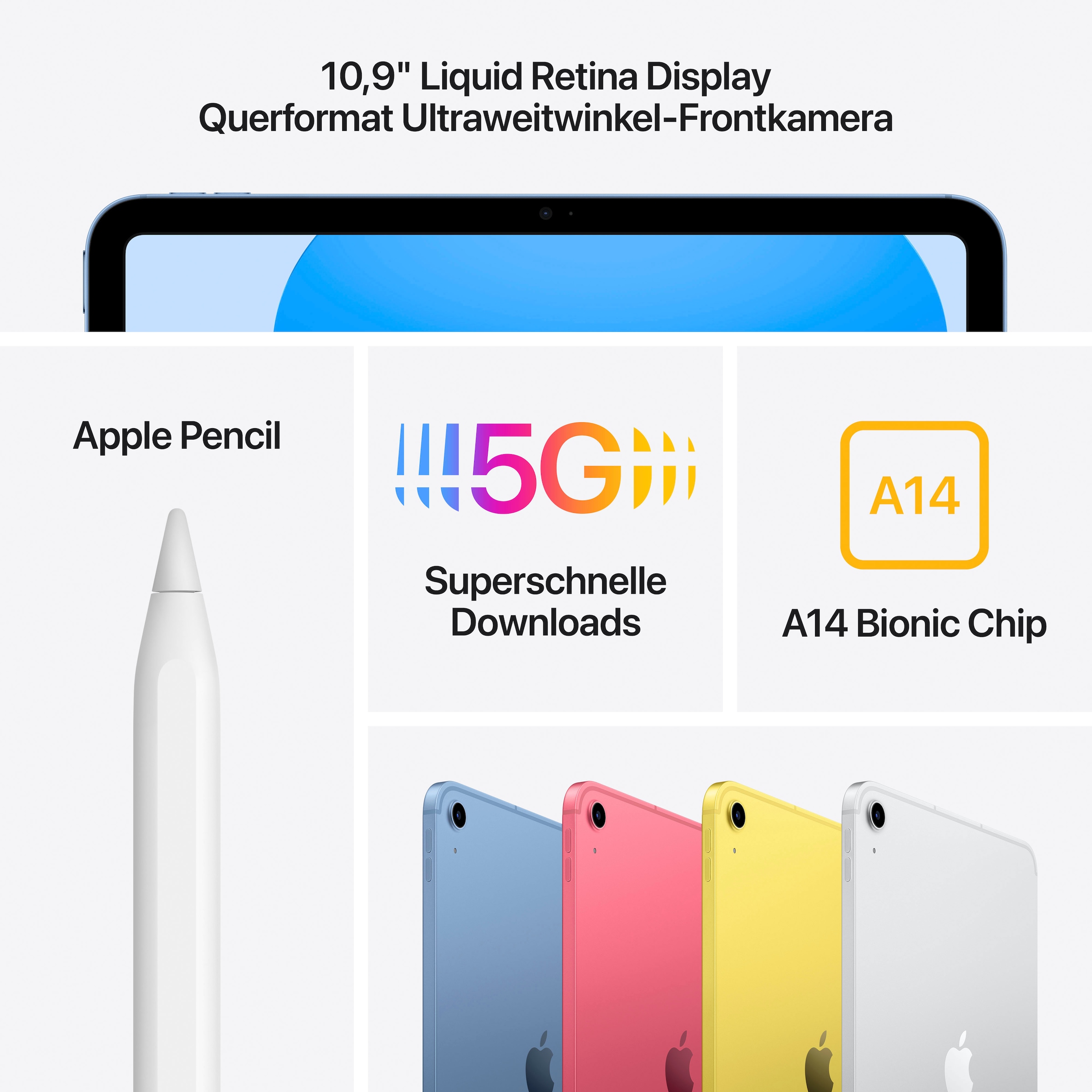 Apple Tablet »iPad Wi-Fi + Cellular 10. Generation inklusive Poweradapter«, (iPadOS)