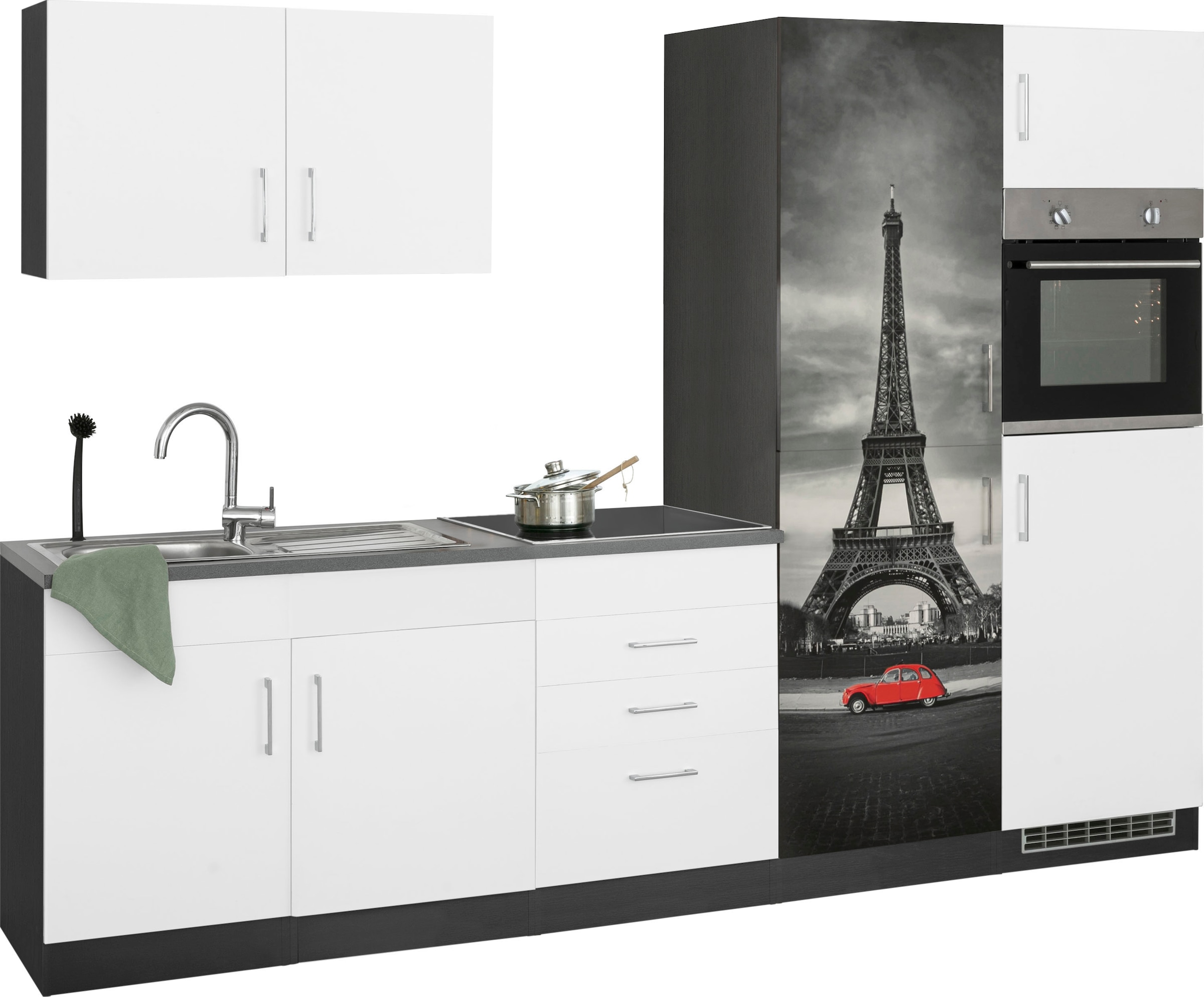 KOCHSTATION Küchenzeile »KS-Paris – Küchen mit einzigartigen Fotomotiven auf den Fronten« Breite 280 cm, wahlweise mit E-Geräten und Induktion