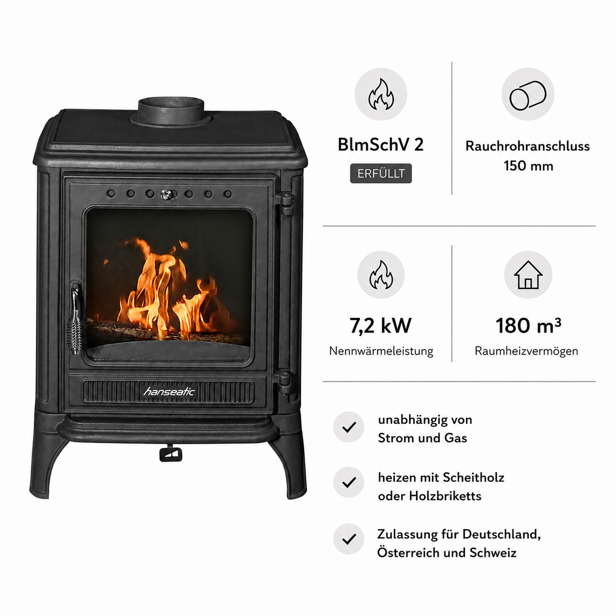 Hanseatic Kaminofen »Castor 85« Großer Feuerraum
