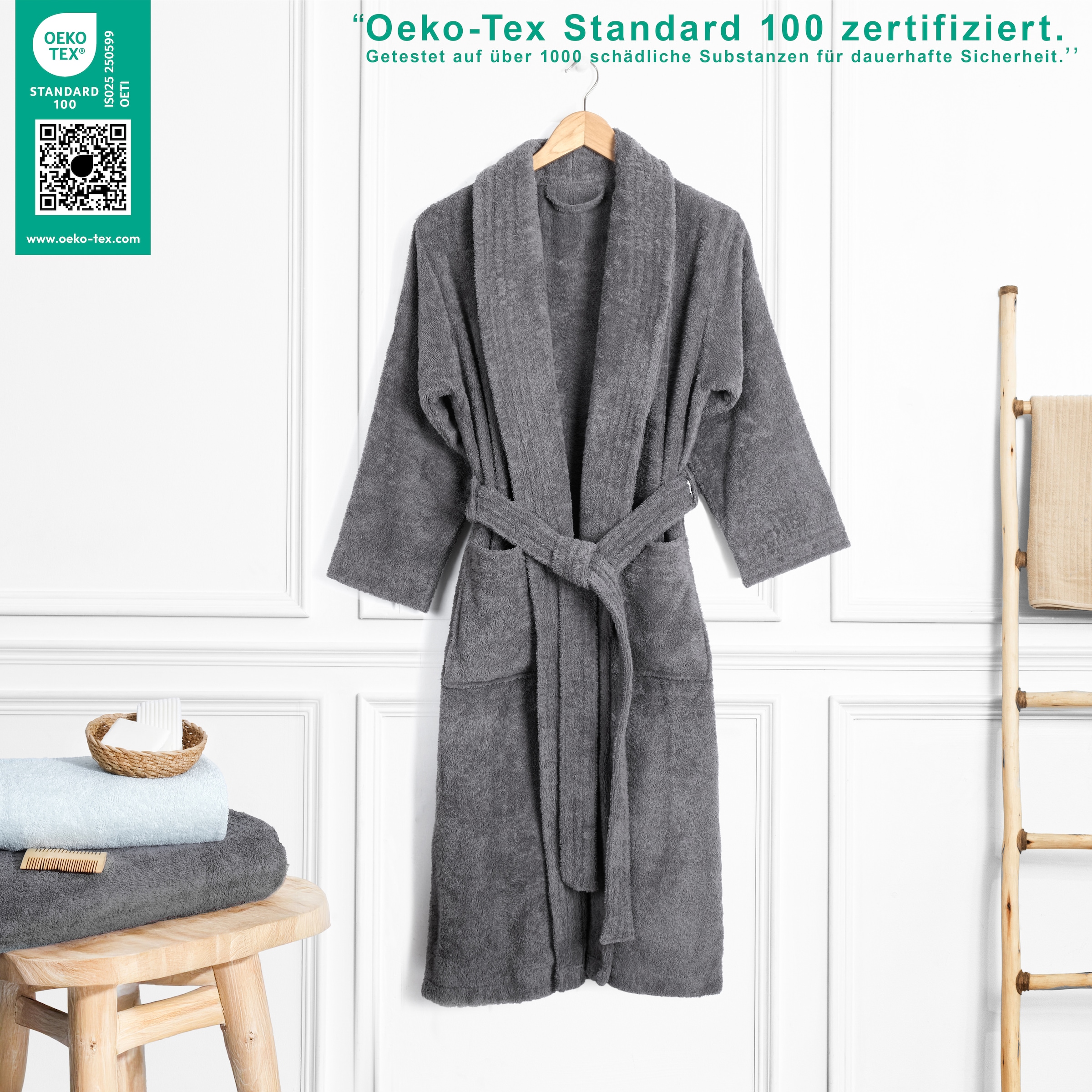 HAMMETEX Damenbademantel »Ren, 100% Baumwolle« 380 g/m² Frottee Bademantel mit Taschen – Saugfähig & Weich