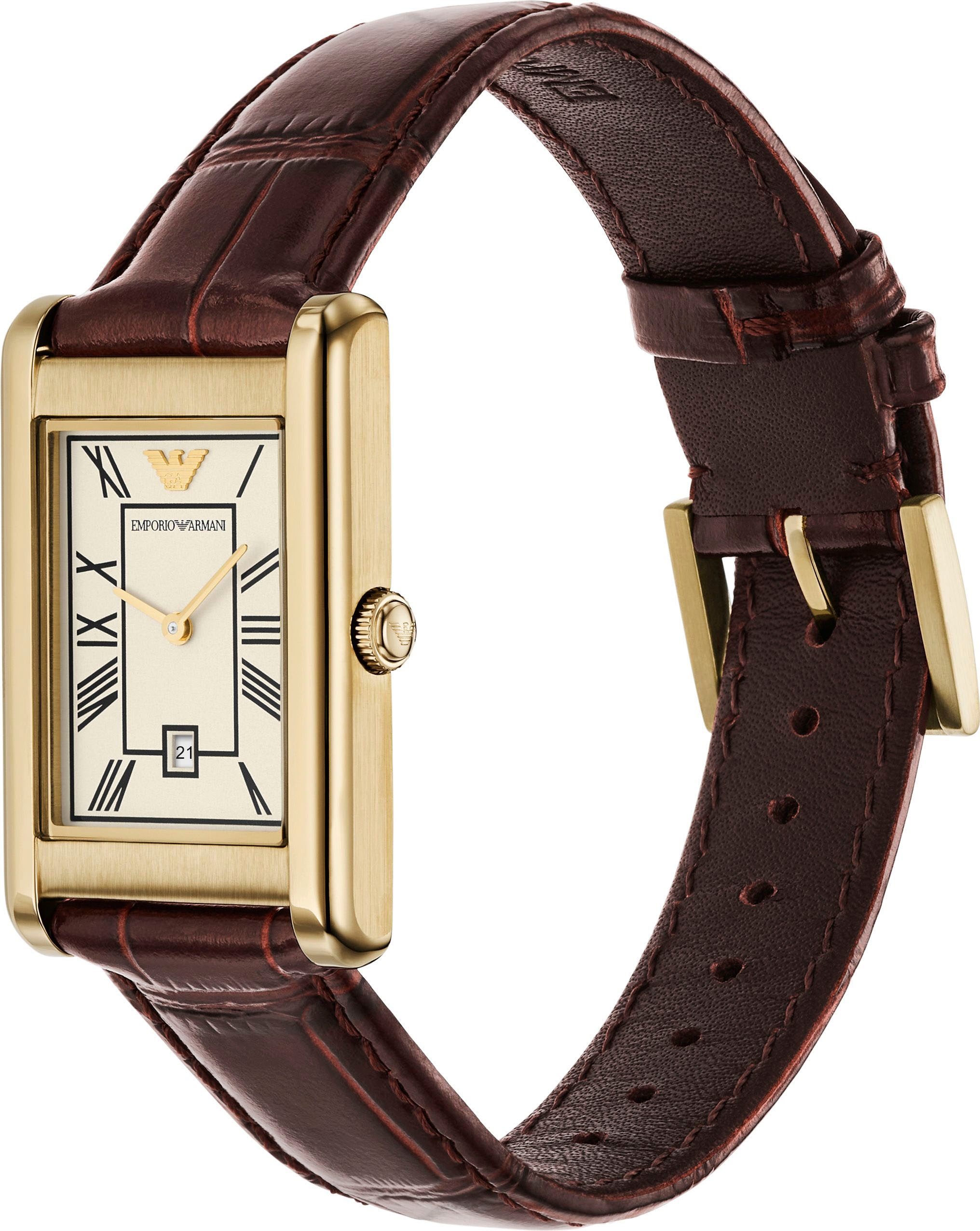 Emporio Armani Quarzuhr, Armbanduhr, Damenuhr, Herrenuhr, Lederarmband, analog, Tag
