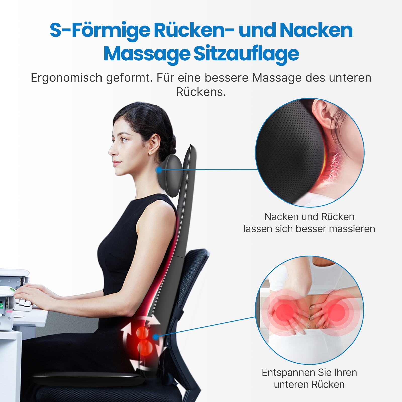 Renpho Shiatsu-Massagesitzauflage »Neck & Back Massager Cushion S BM076«, für Tiefenentspannung des Nackens & Rückens -- Wärme & Vibration