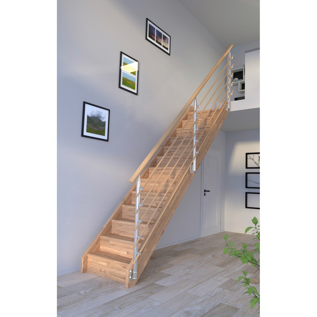 Starwood Systemtreppe »Massivholz Mykonos, Design-Geländer Holzrundstäbe«