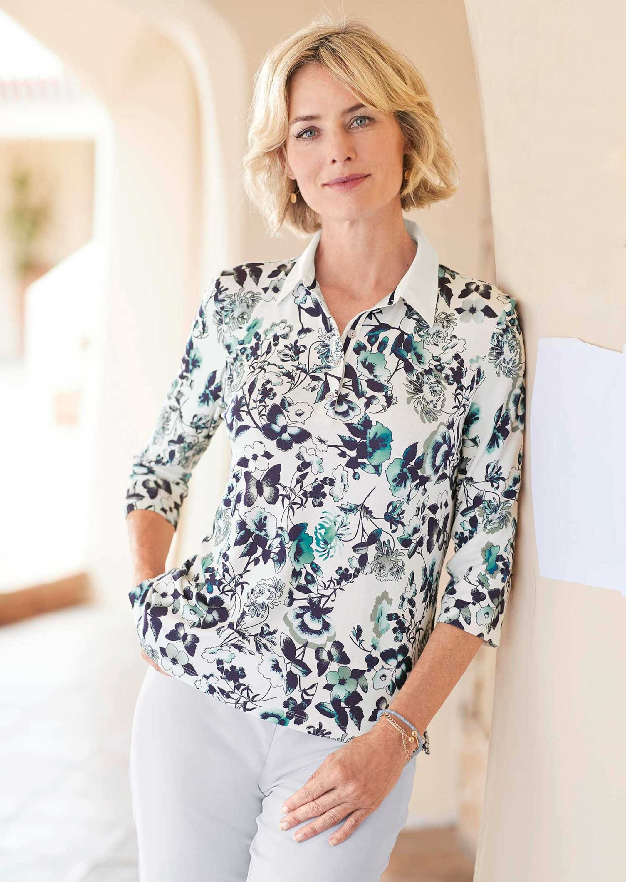 GOLDNER Poloshirt »Druckpoloshirt mit weißem Kontrastkragen«