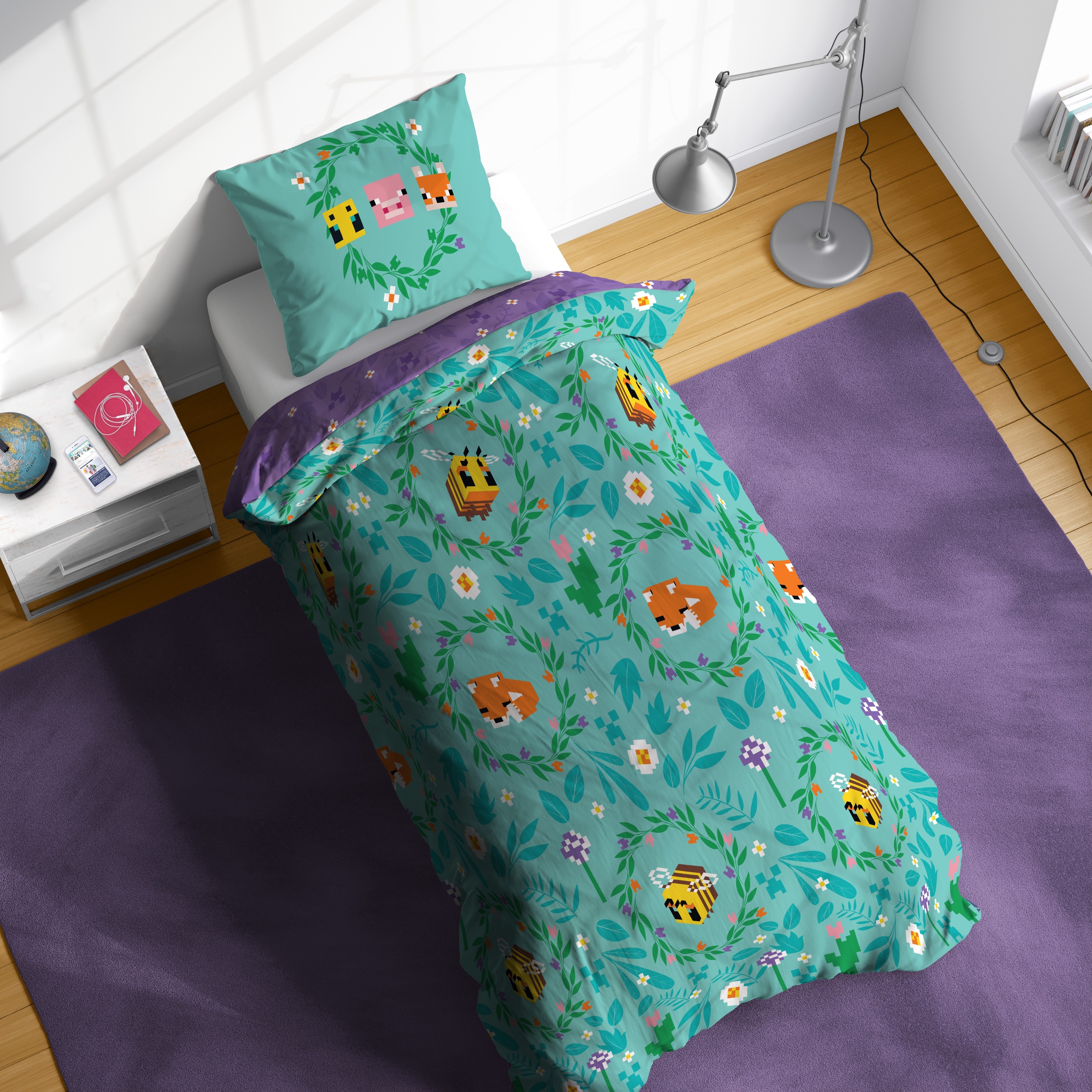 Minecraft Kinderbettwäsche »Minecraft Bettbezug-Set  135x200 cm + Kissenbezug 80x80 cm« 2 tlg. 100 % Baumwolle, maschinenwaschbar, wendbar