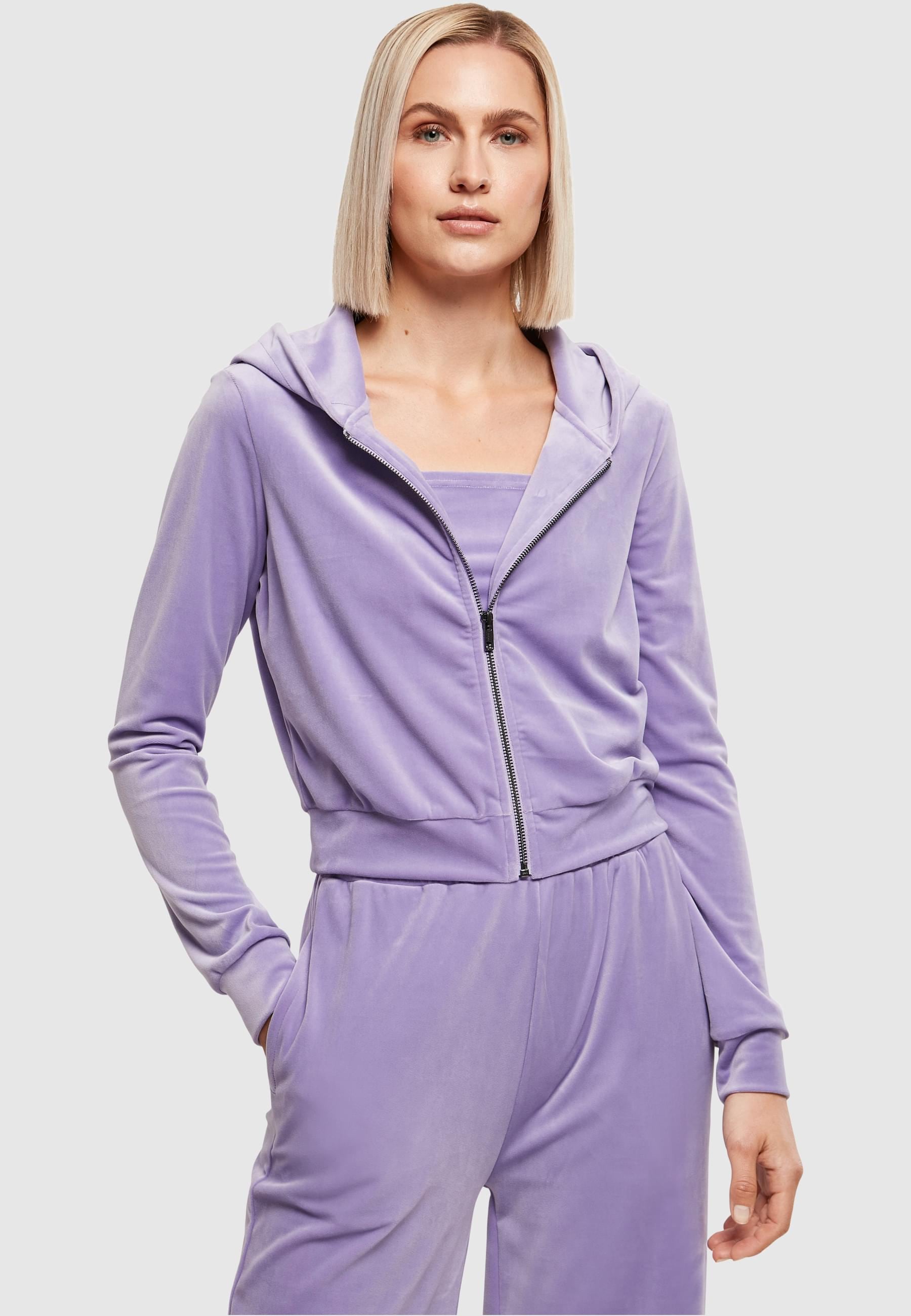 URBAN CLASSICS Sweatjacke »Urban Classics Damen Ladies Short Velvet Zip Hoody«