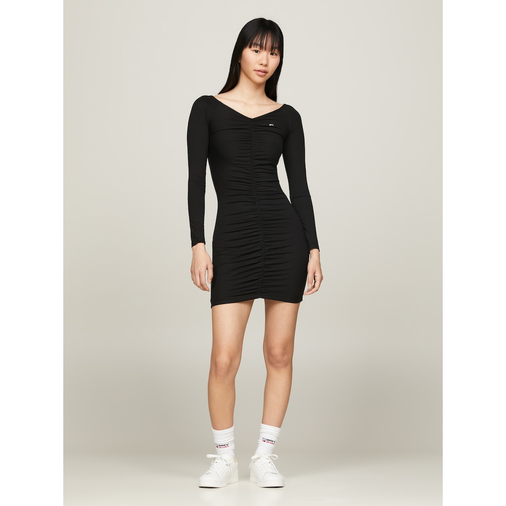 Tommy Jeans Jerseykleid »TJW OFF SHOULDER GATHER BODYCON«, mit Tommy Jeans Flagge