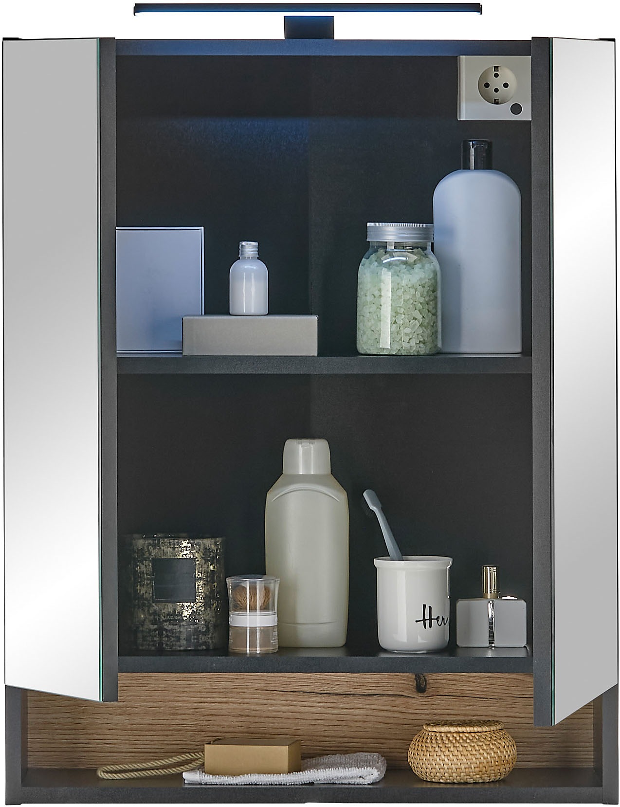 BASIC by Balculina Spiegelschrank »Denver Spiegelschrank, Badezimmerschrank BxHxT 60x75x22«, (1 St.), Breite 60 cm, Tür L/R montierbar, Softclose