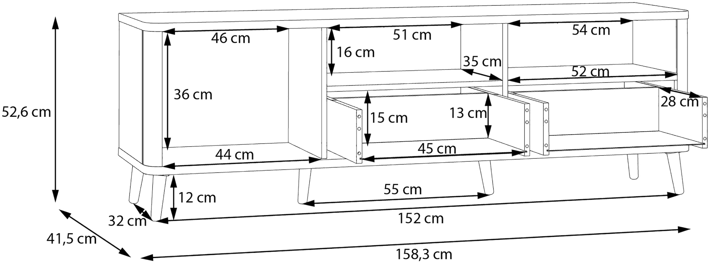 FORTE Lowboard »Fixsmile«, modernes TV-Board, TV-Schrank, Echtholzbein, Strukturfront
