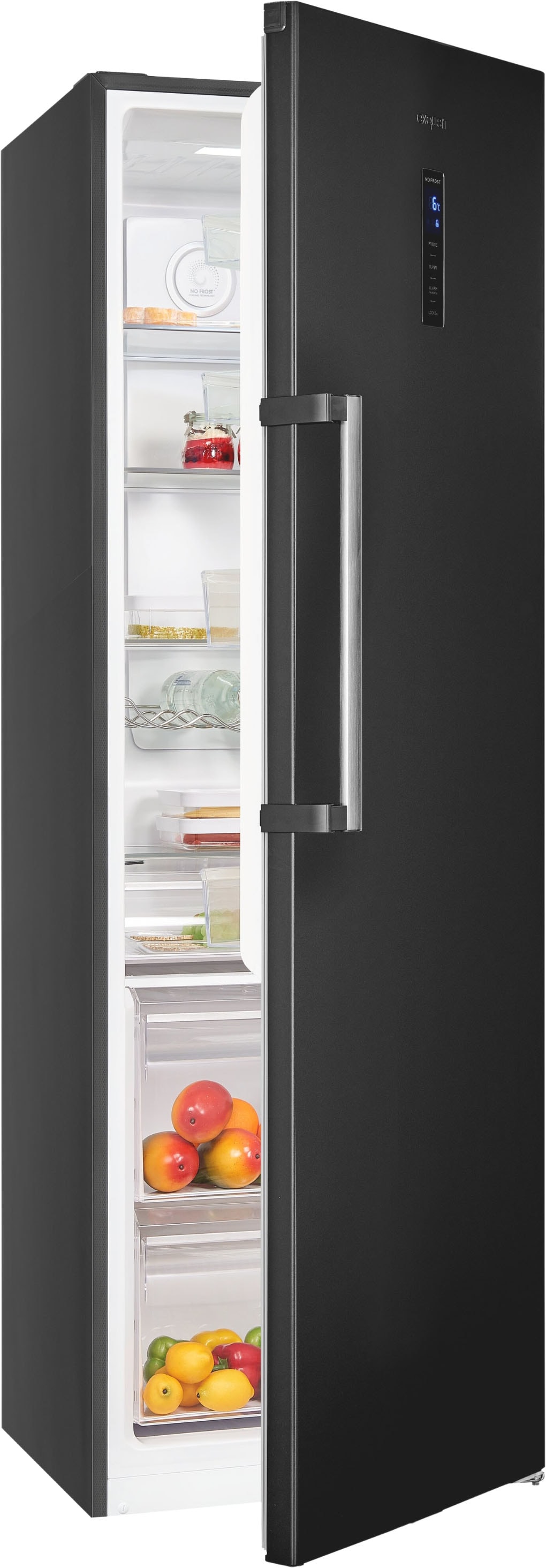 exquisit Kühlschrank "KS360-V-HE-040C inoxlook-az" 185 cm hoch 60 cm breit Nie wieder abtauen: Vollraum-Kühlschrank mit No-Frost & LED