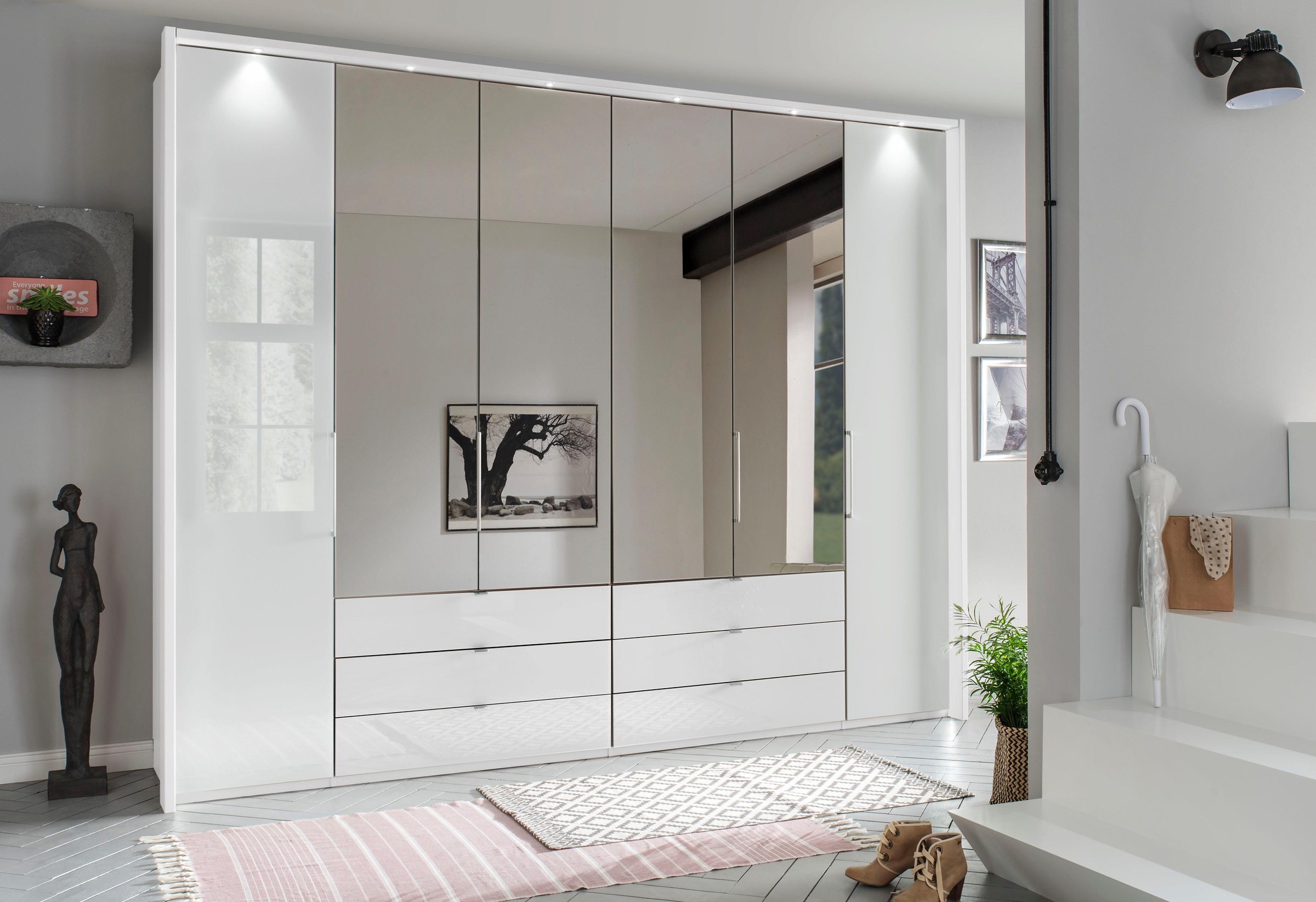 Thumbnail - WIEMANN Falttürenschrank "Kansas, Kleiderschrank, Schrank, Wäscheschrank, mit Glas und Spiegel" 2 Breiten, MADE IN GERMA...