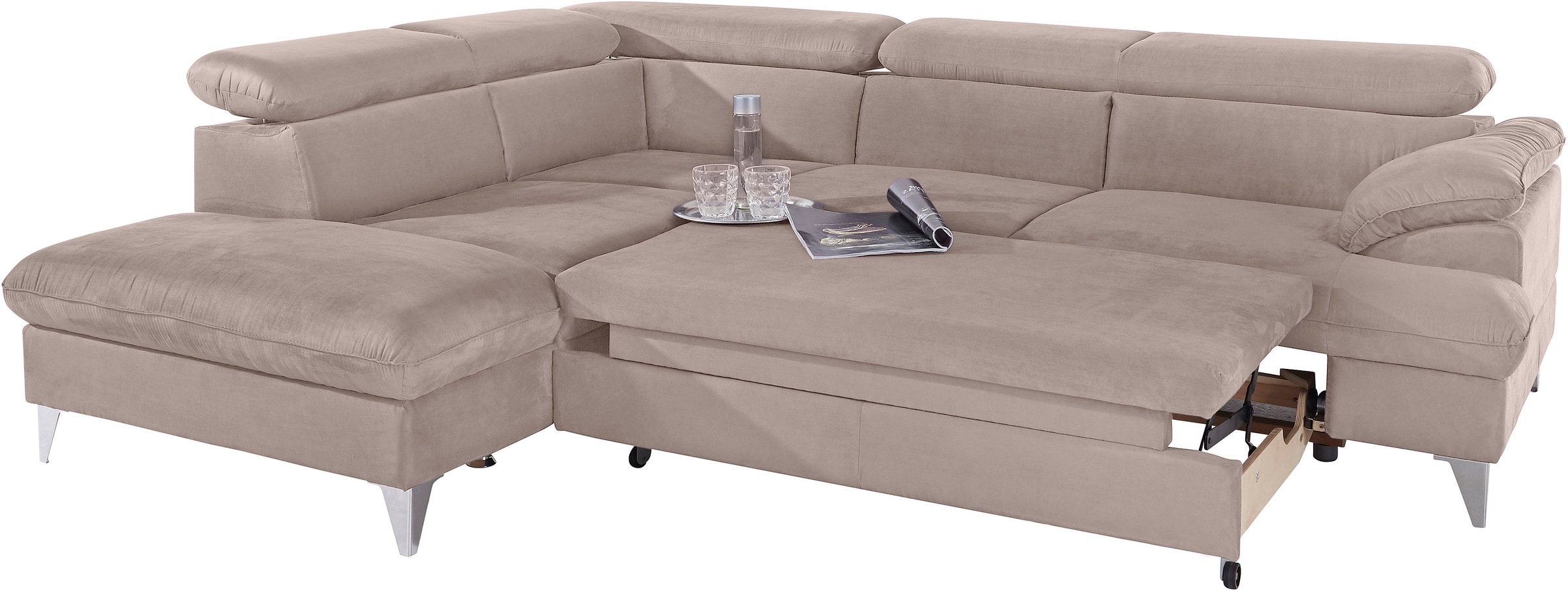 COTTA Ecksofa »Caluso L-Form«, mit Kopfteilverstellung, wahlweise mit Bettfunktion & Bettkasten