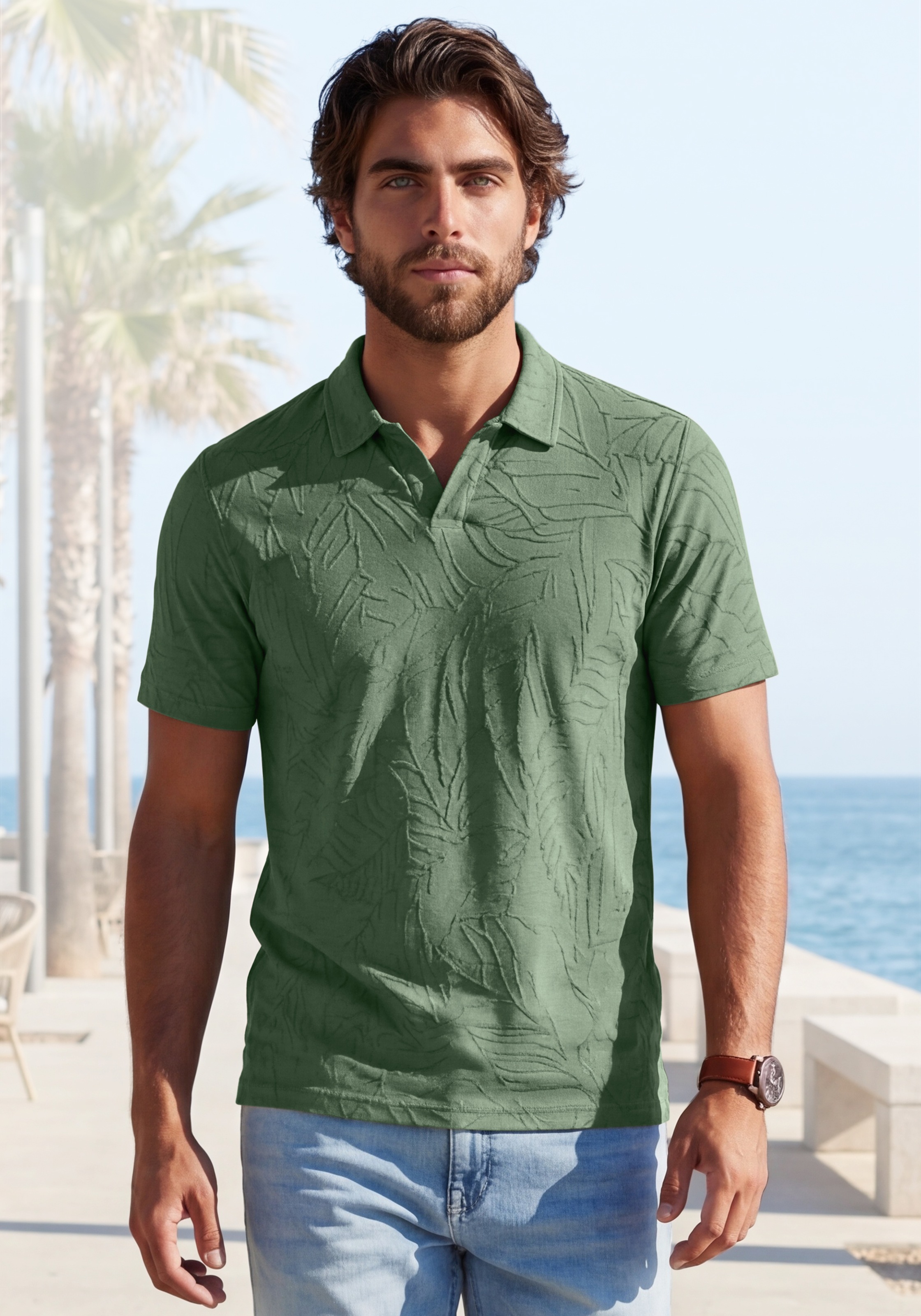 Beachtime Poloshirt ", sommerliches T-Shirt mit modischen Blätter-Design" neue Strukturqualität im Blätter-Design