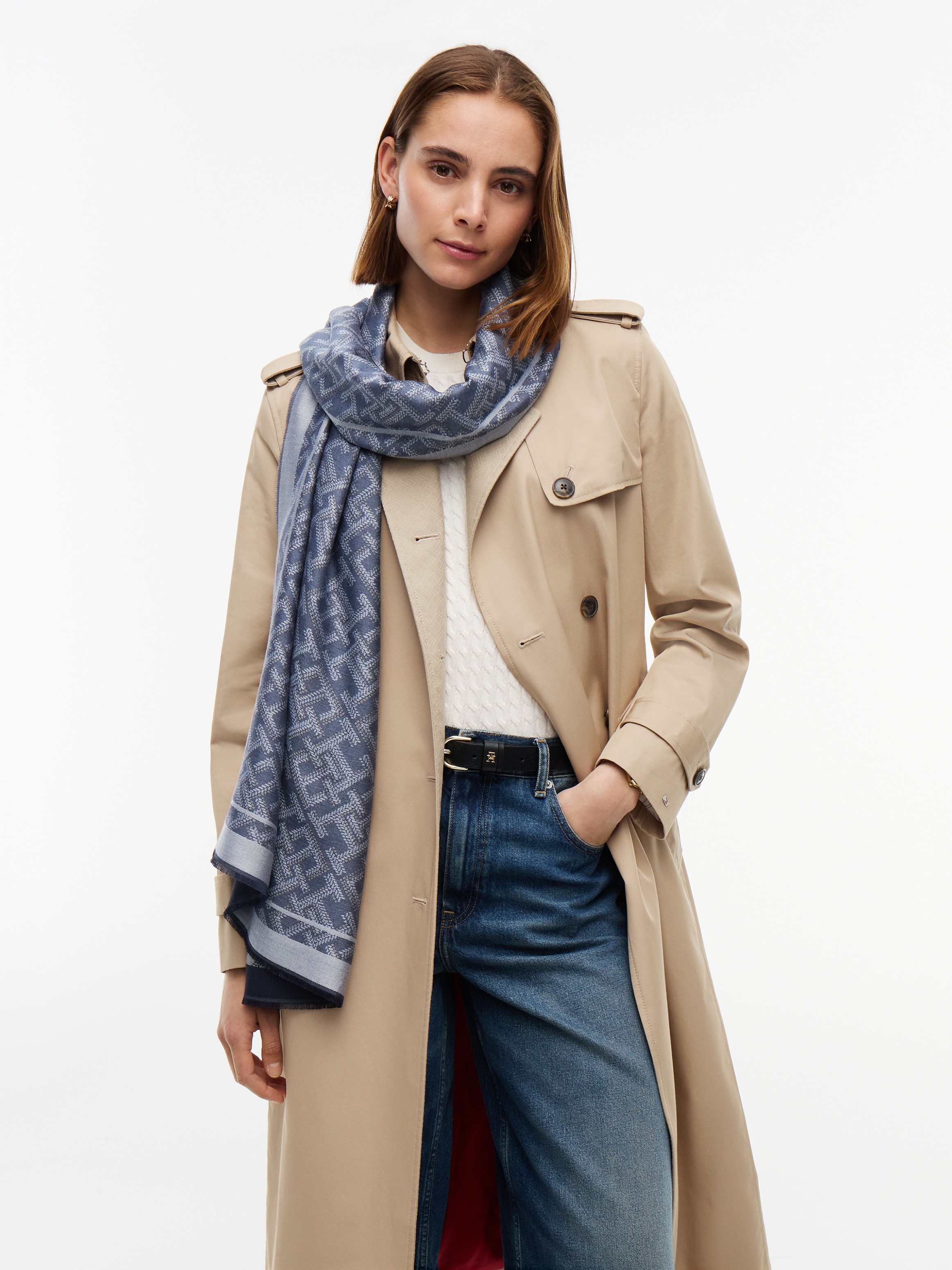 Tommy Hilfiger Damen Space Blau Modetuch "Monogram Jacq Scarf" Regular Fit Mit Monogramprint von Baur