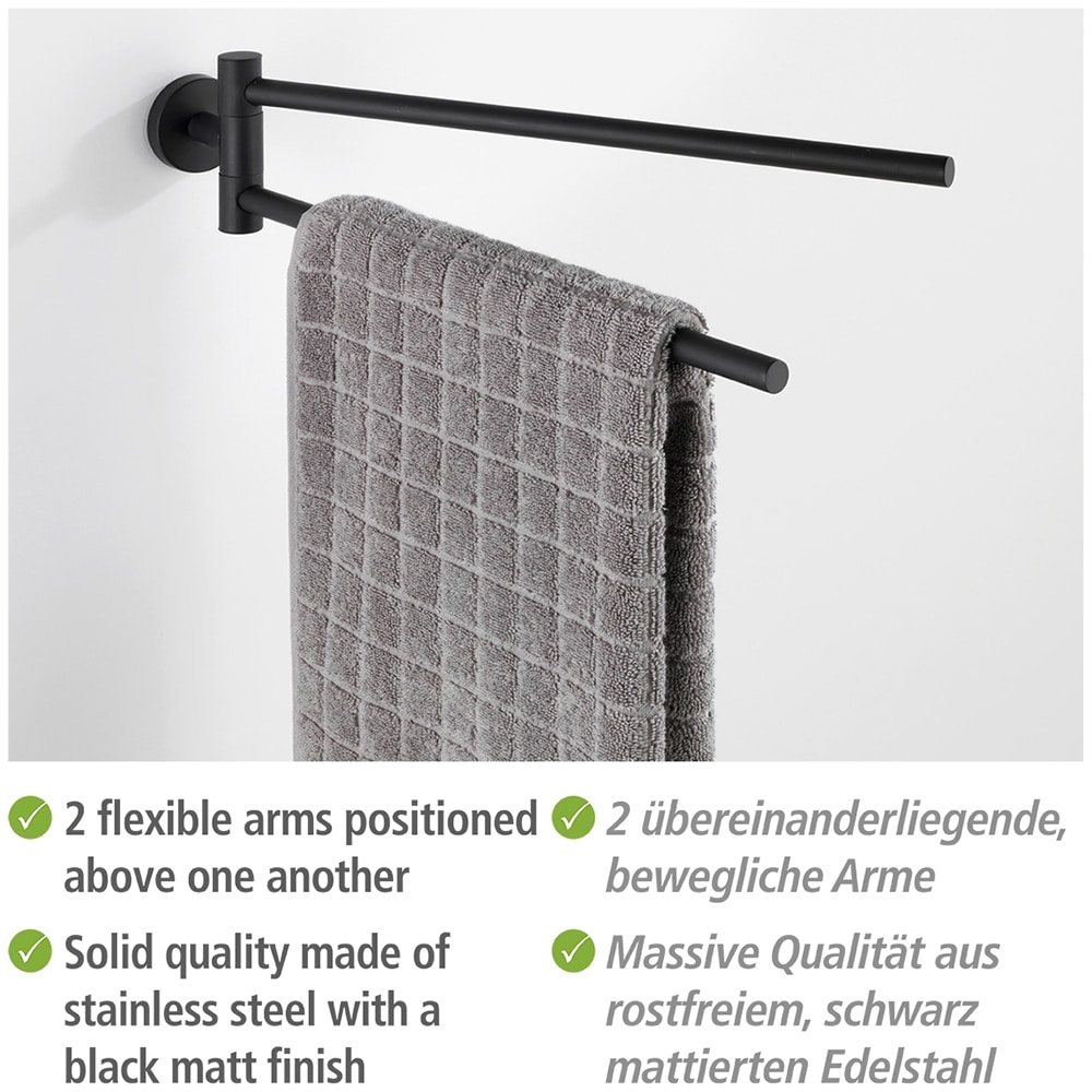 WENKO Handtuchhalter »Modell Bosio«, (2 tlg.), 2-armig inkl. Power-Loc® Kleber, aus Edelstahl, Befestigen ohne Bohren