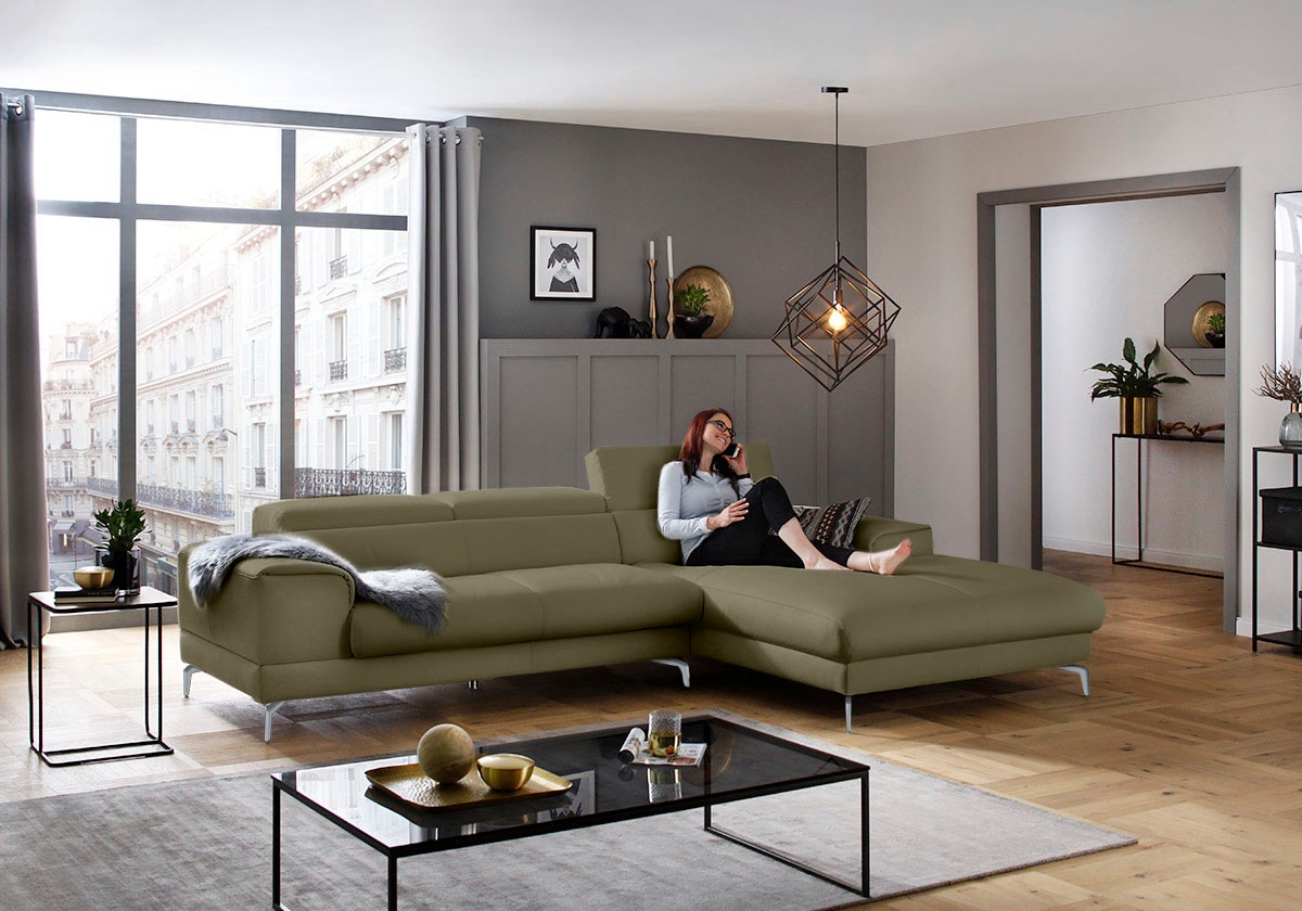 W.SCHILLIG Ecksofa »piedroo, Designsofa mit tollem Sitzkomfort, bequem und elegant, L-Form«, Kopfteilverstellung, wahlweise mit Sitztiefenverstellung, Breite 303cm