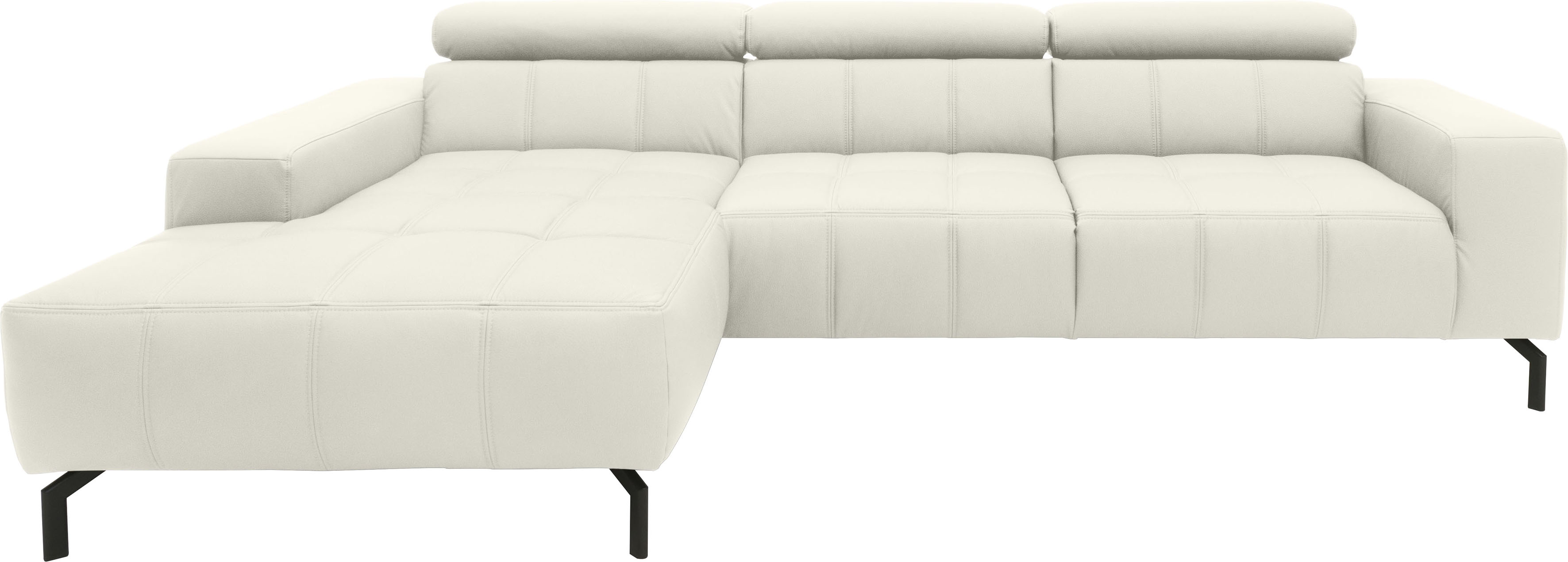 DOMO collection Ecksofa "Cunelli tolle Sitznähte als Designelement, fester Sitzkomfort, L-Form" whlw. verstellbare Kopfteile, passend für gängige Saugroboter