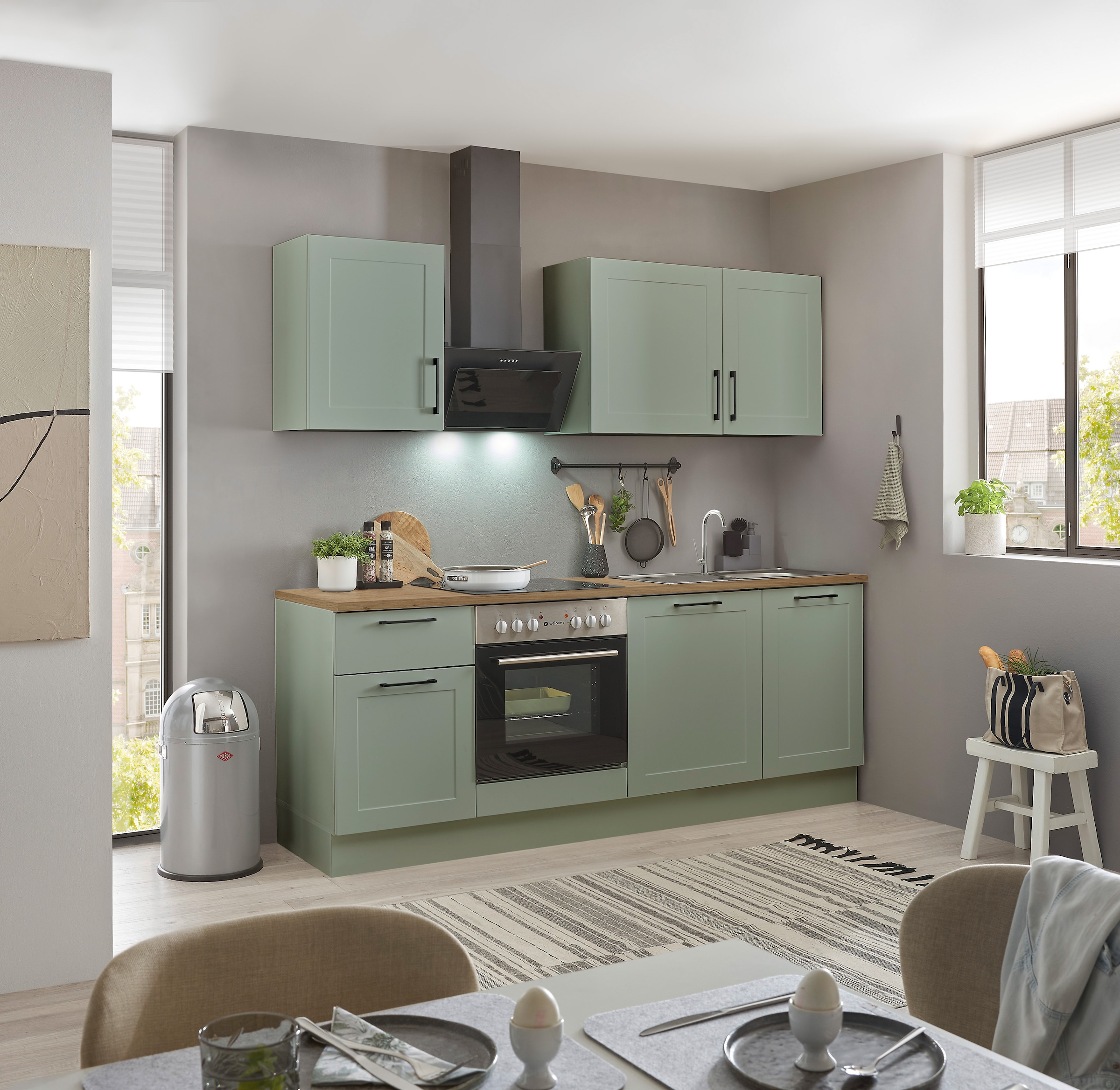 BASIC by Balculina Küchenzeile »Marsi«, Breite 220 cm, wahlweise mit E-Geräten, mit Soft-Close-Funktion