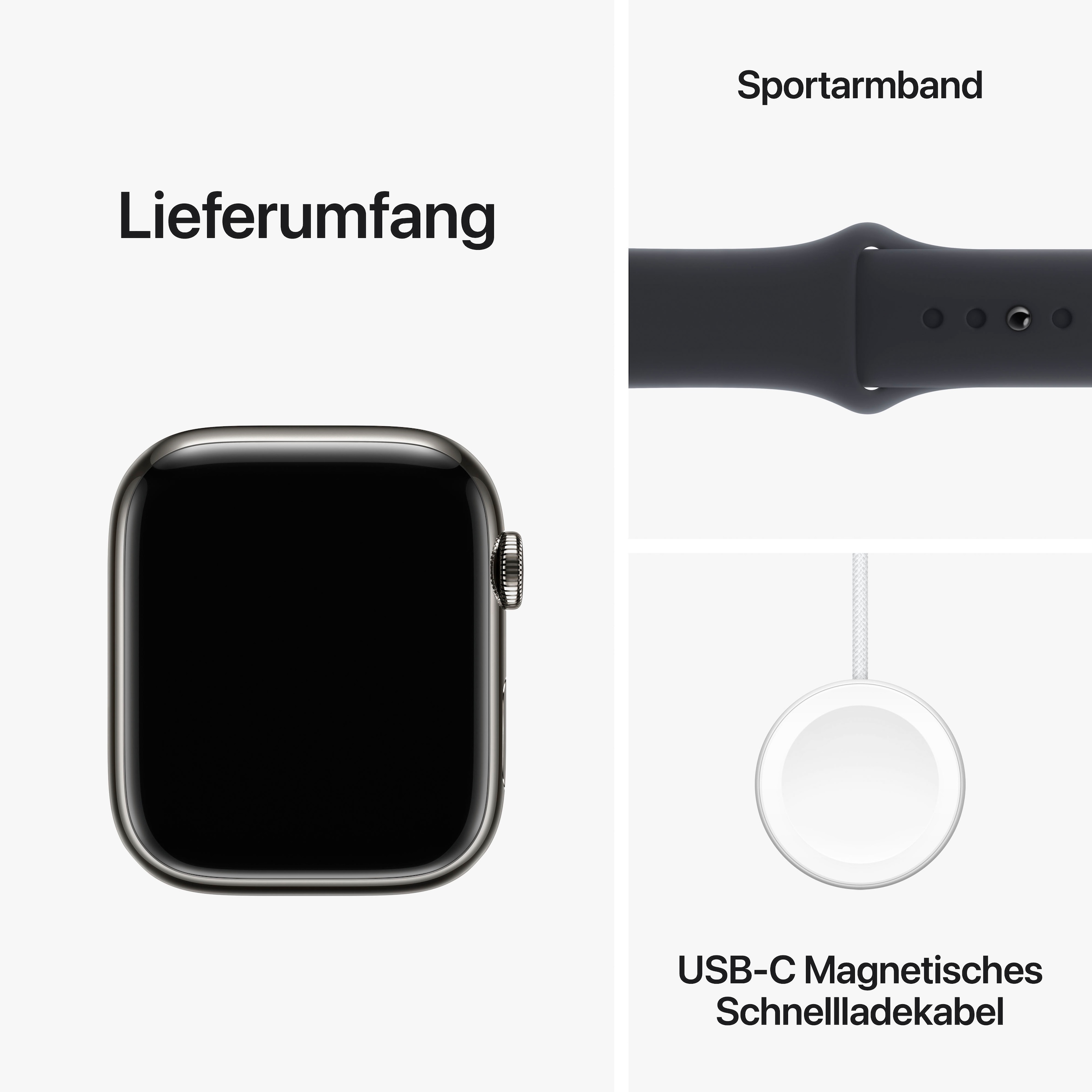 Apple Smartwatch »Watch Series 9 GPS + Cellular Stainless Steel 45mm S/M«, (Watch OS 10 Sport Band)