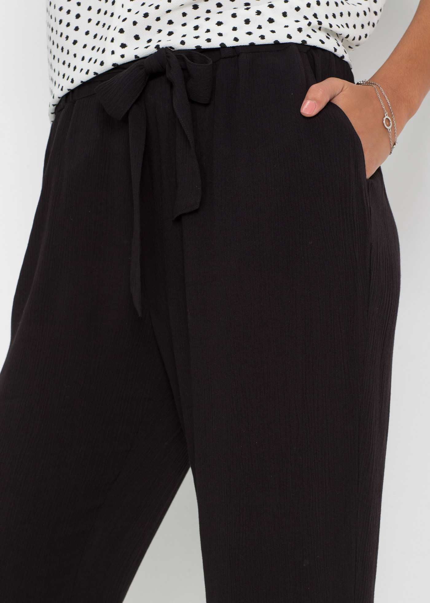 bonprix Stoffhose  weite Hose, aus Viskose, mit Bindeband, Loose Fit, eleganter Stil