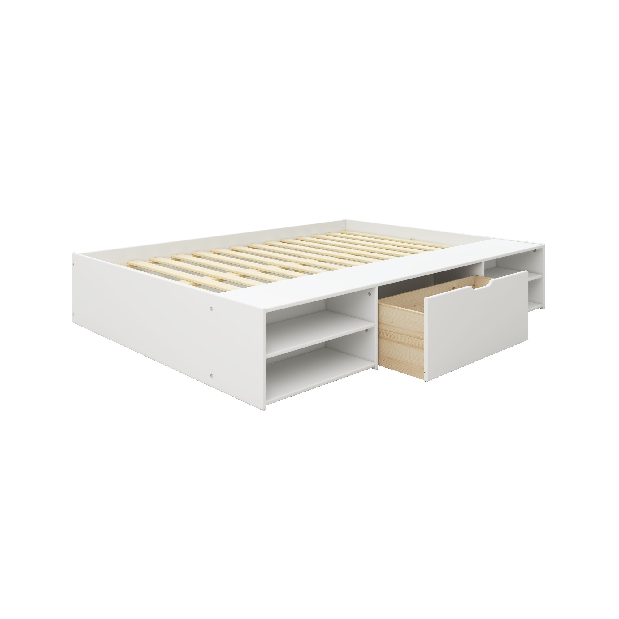 Home affaire Stauraumbett »Cavan, Jugendbett, Podestbett, Futonbett, Made in EU«, (Breite/ Belastbarkeit: 120cm/200 KG, 90cm/ 100KG), inklusive Lattenrost, viel Stauraum, breite Ablage, FSC® zertifiziert
