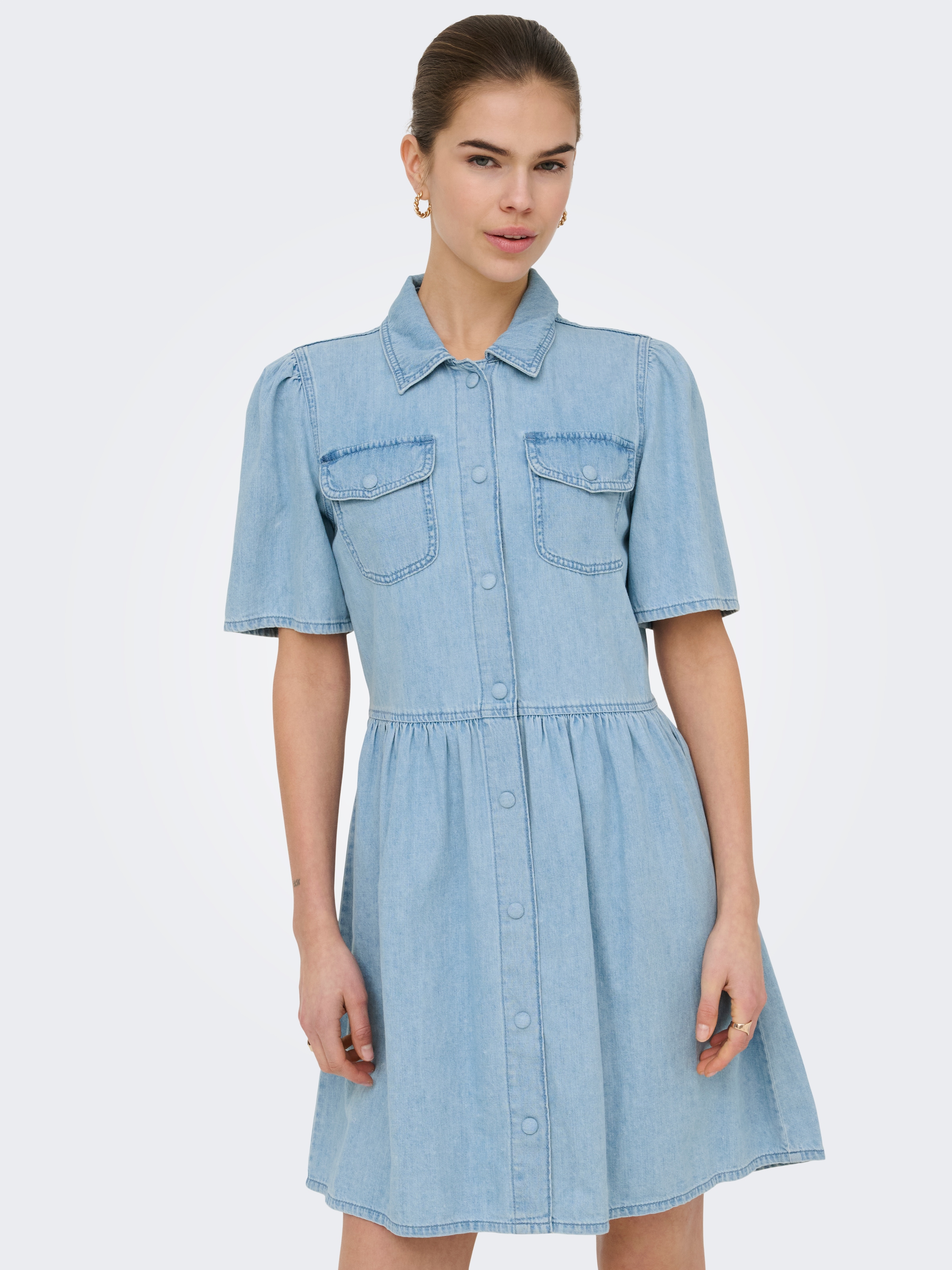 ONLY Jeanskleid »ONLEVELINE SS DNM DRESS AKM« Brusttaschen Baumwolle