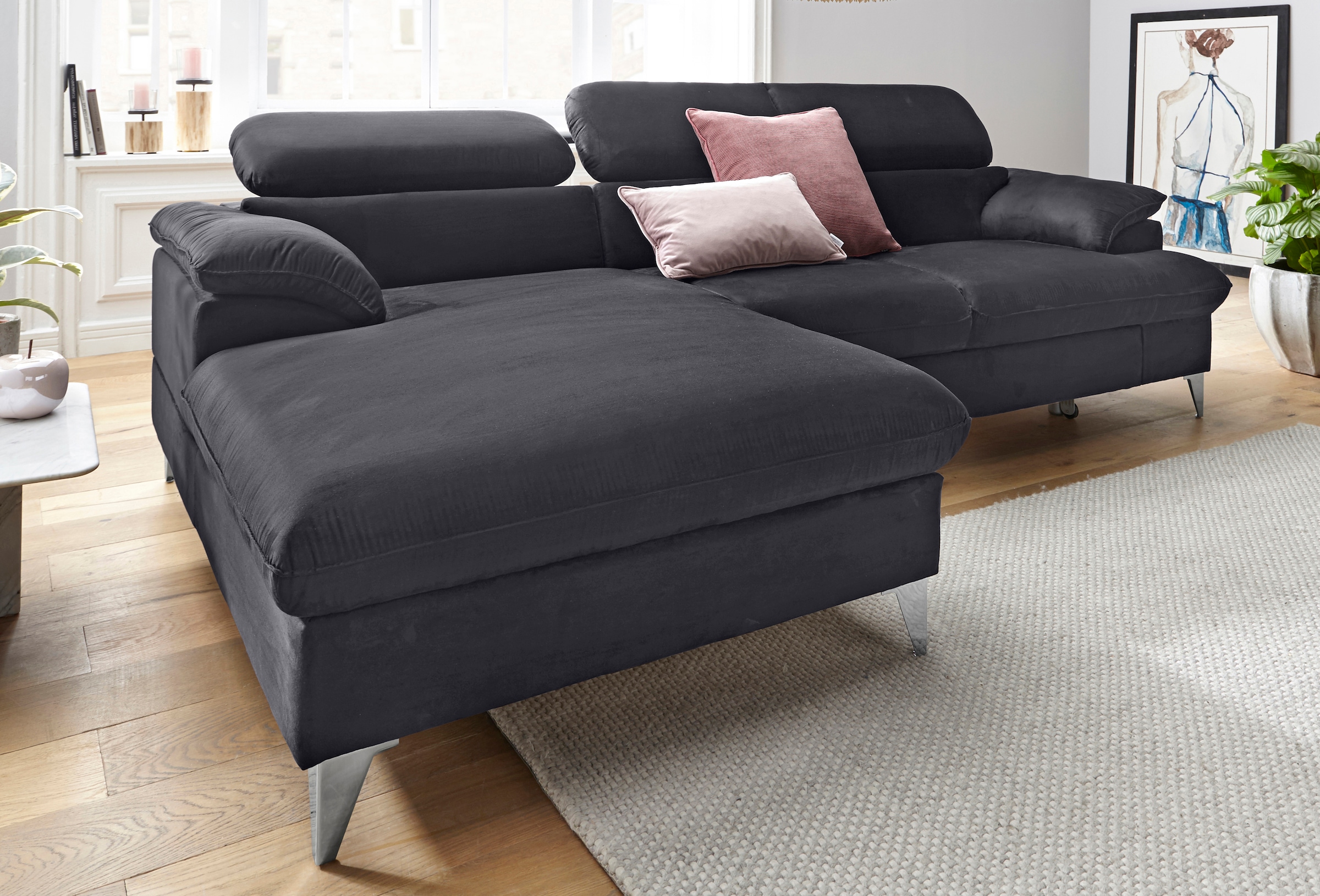 COTTA Polstergarnitur »Caluso«, (2 tlg.), Set: bestehend aus Ecksofa, Hocker, Ecksofa inkl. Kopfteilverstellung