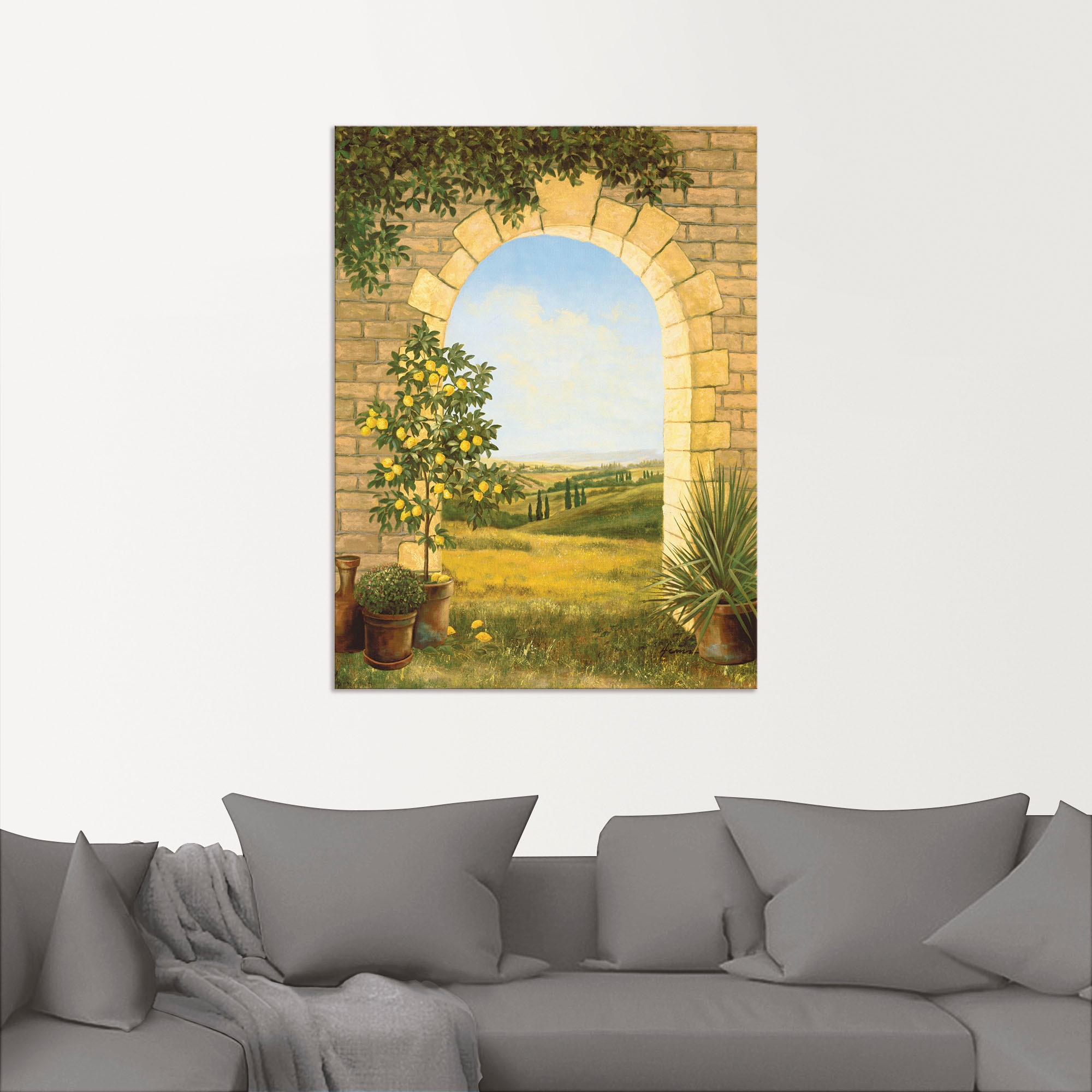Artland Wandbild »Zitronenbaum vorm Torbogen II«, Fensterblick, (1 St.), als Alubild, Outdoorbild, Leinwandbild, Poster in verschied. Größen