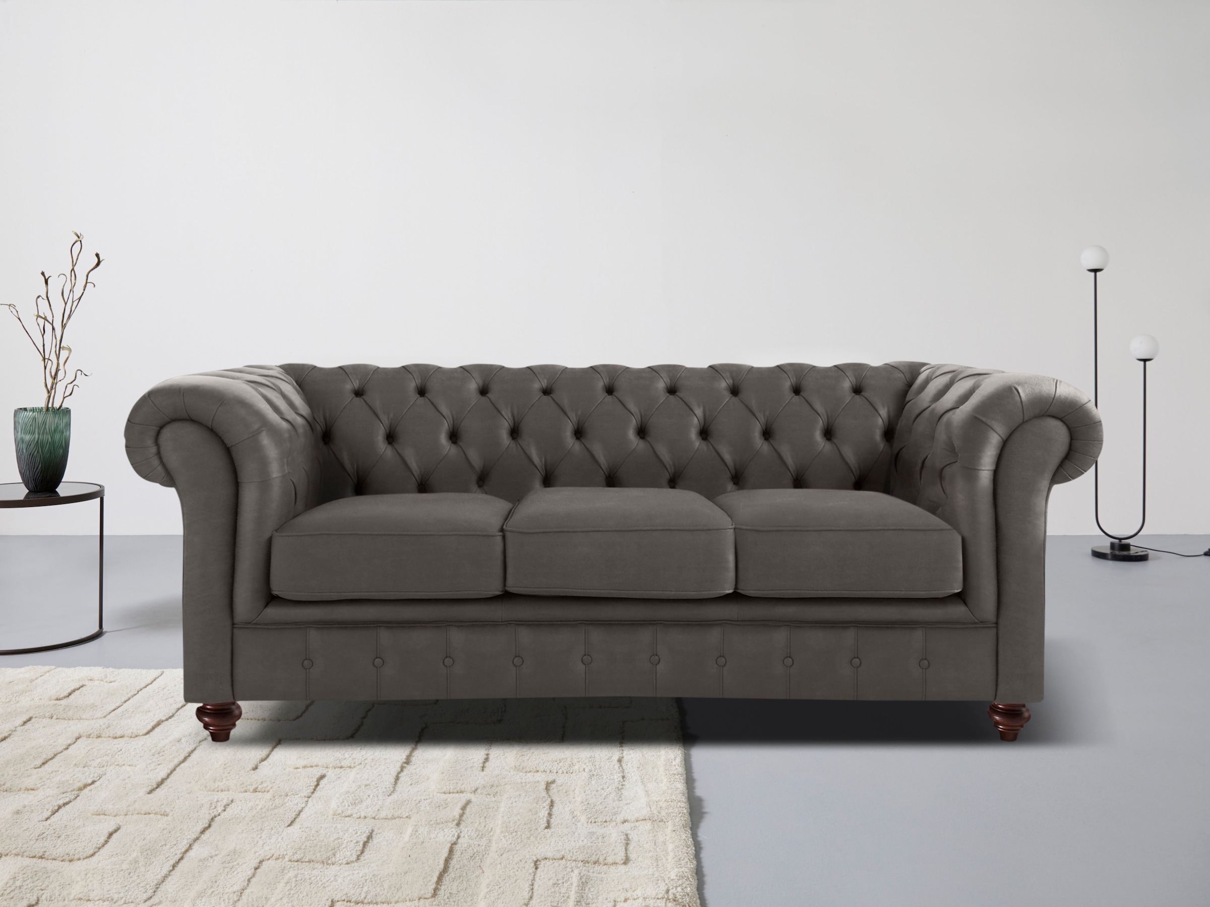 Home affaire Chesterfield-Sofa "Chesterfield 3-Sitzer B/T/H: 198/89/74 cm", mit hochwertiger Knopfheftung, auch in Leder