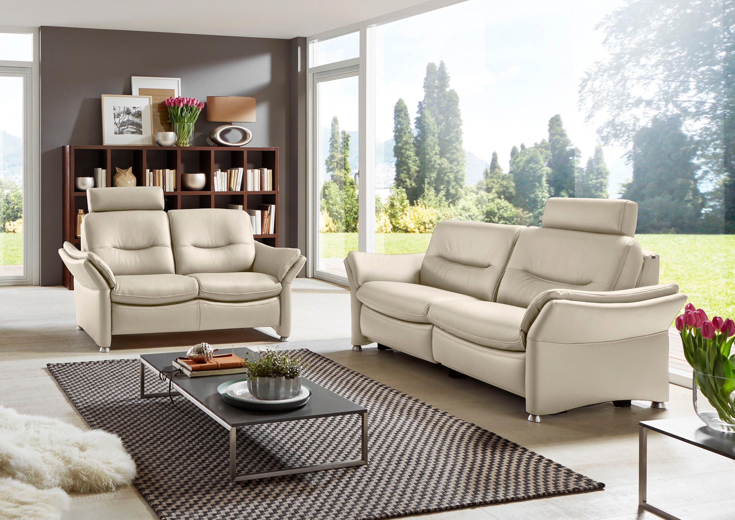 HUKLA 2-Sitzer »HU-SF15058 Ledersofa, Breite 164 cm«, hochwertiges Glattleder, optional mit Kopfstütze