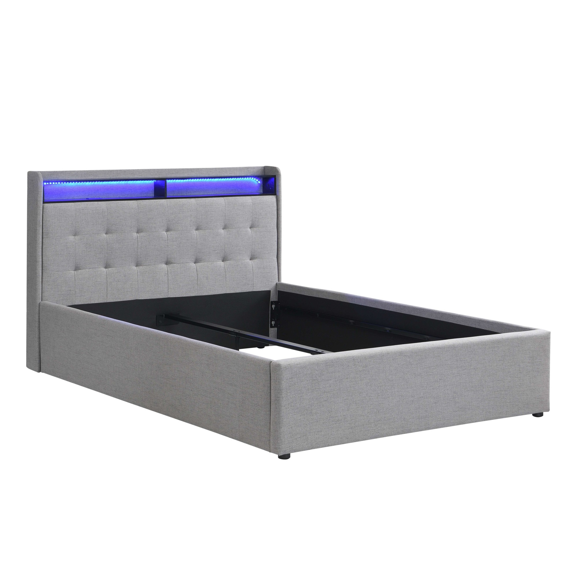 OTTO home Polsterbett »Hamar, beleuchtetes Regal, USB/ USB-C, bis 250 KG belastbar« LED-Licht und USB und USB-C Ladegerät im Kopfteil, Knopfsteppung