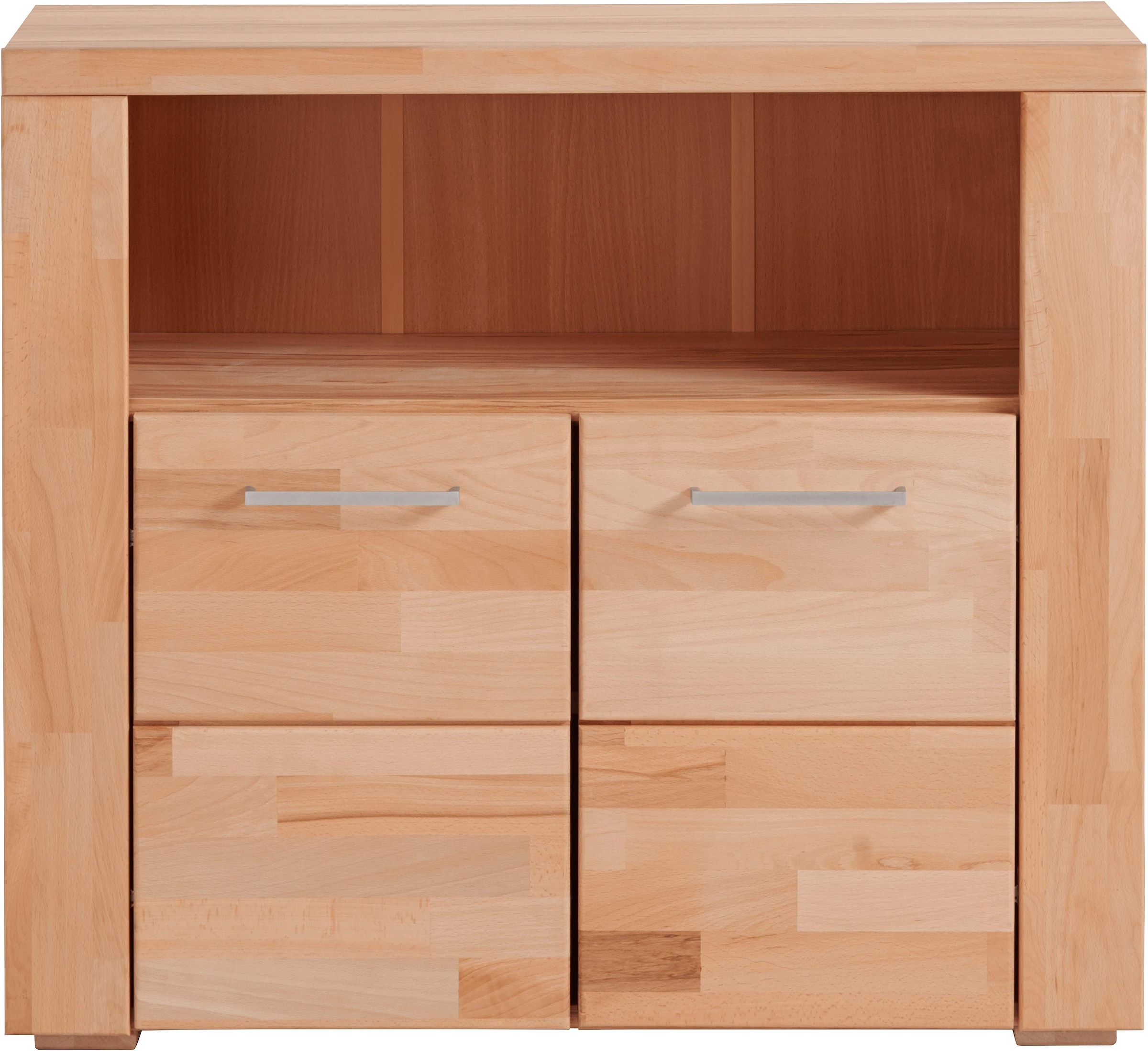 Home affaire Kommode »Celle,90cm breit,35 cm tief, Fronten Massivholz«, Holz massiv, Holzwerkstoff, Metall Griffe,3 breite Fächer