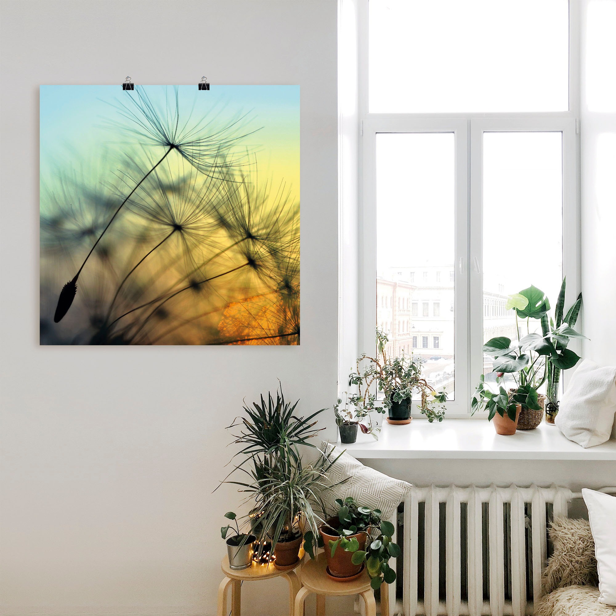 Artland Wandbild "Goldener Sonnenuntergang und Pusteblumen", Blumen, (1 St. günstig online kaufen