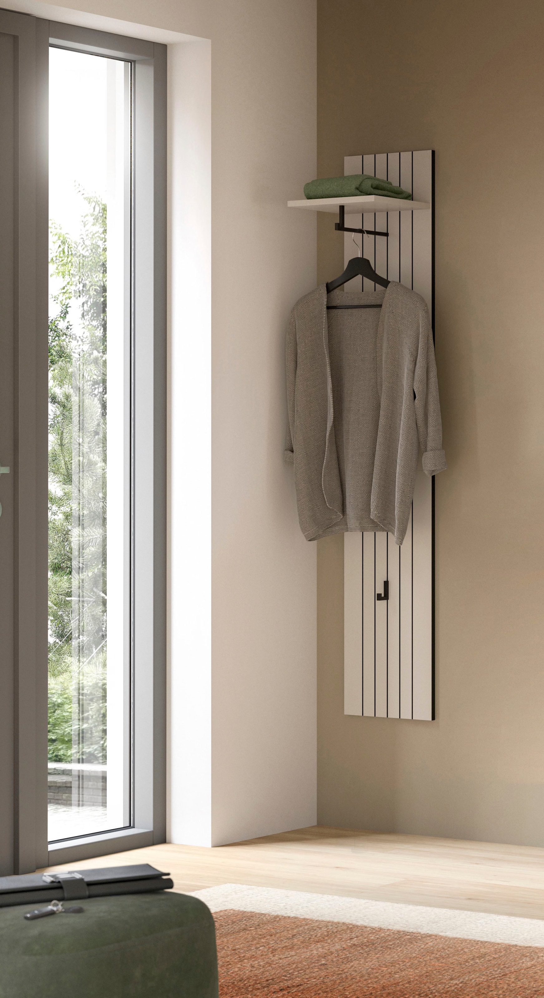 Home affaire Garderobenpaneel »TATIO, Rillenfräsung, 4 Haken, 1 Kleiderstange, 1 Ablageboden« 1 Stk. tlg. Garderobenpaneel, Garderobe, Flur, Diele