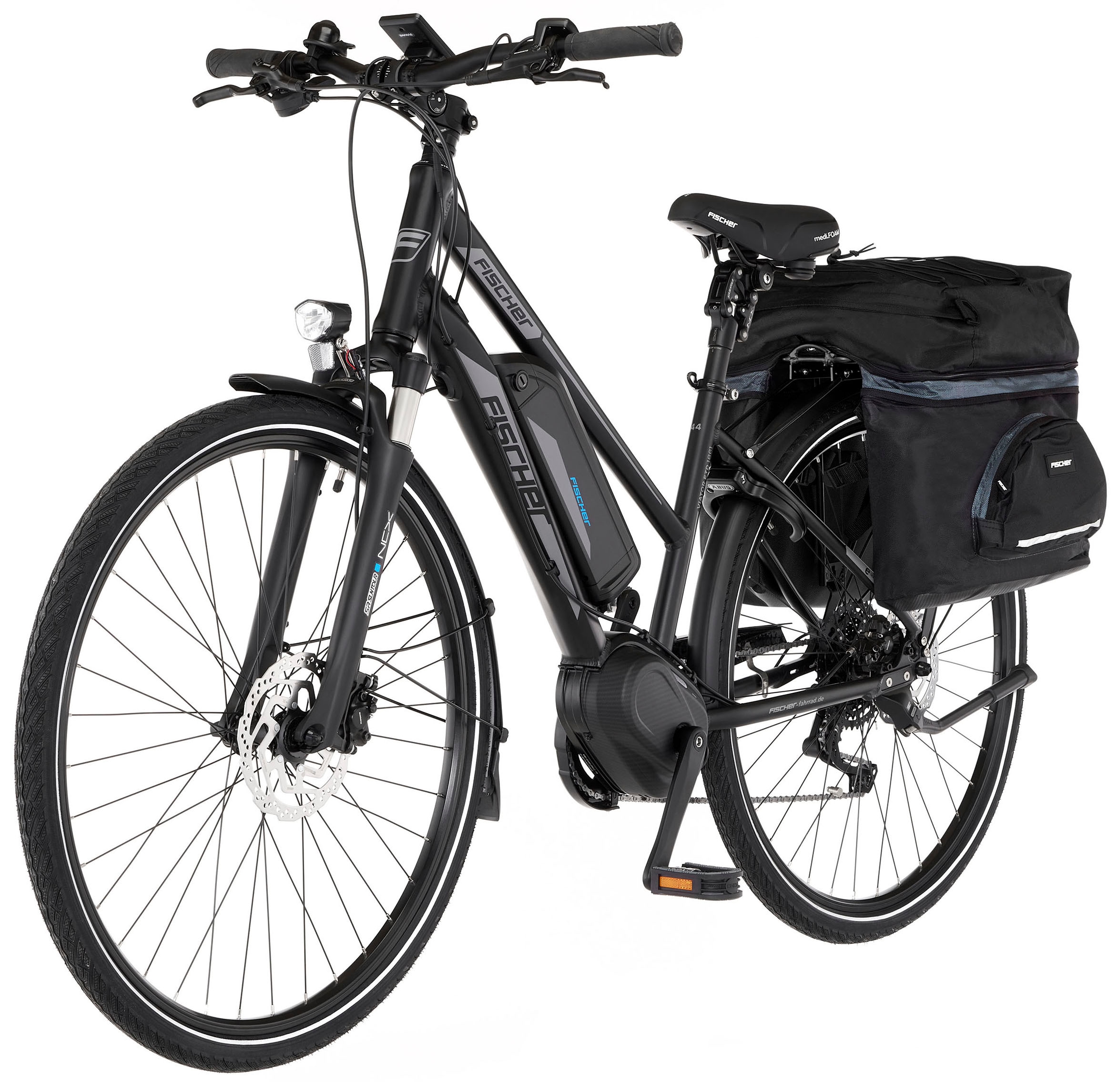 FISCHER Fahrrad E-Bike »VIATOR ETD 1861 557«, 10 Gang, Shimano, Deore, Mittelmotor 250 W, (mit Gepäckträgertasche)