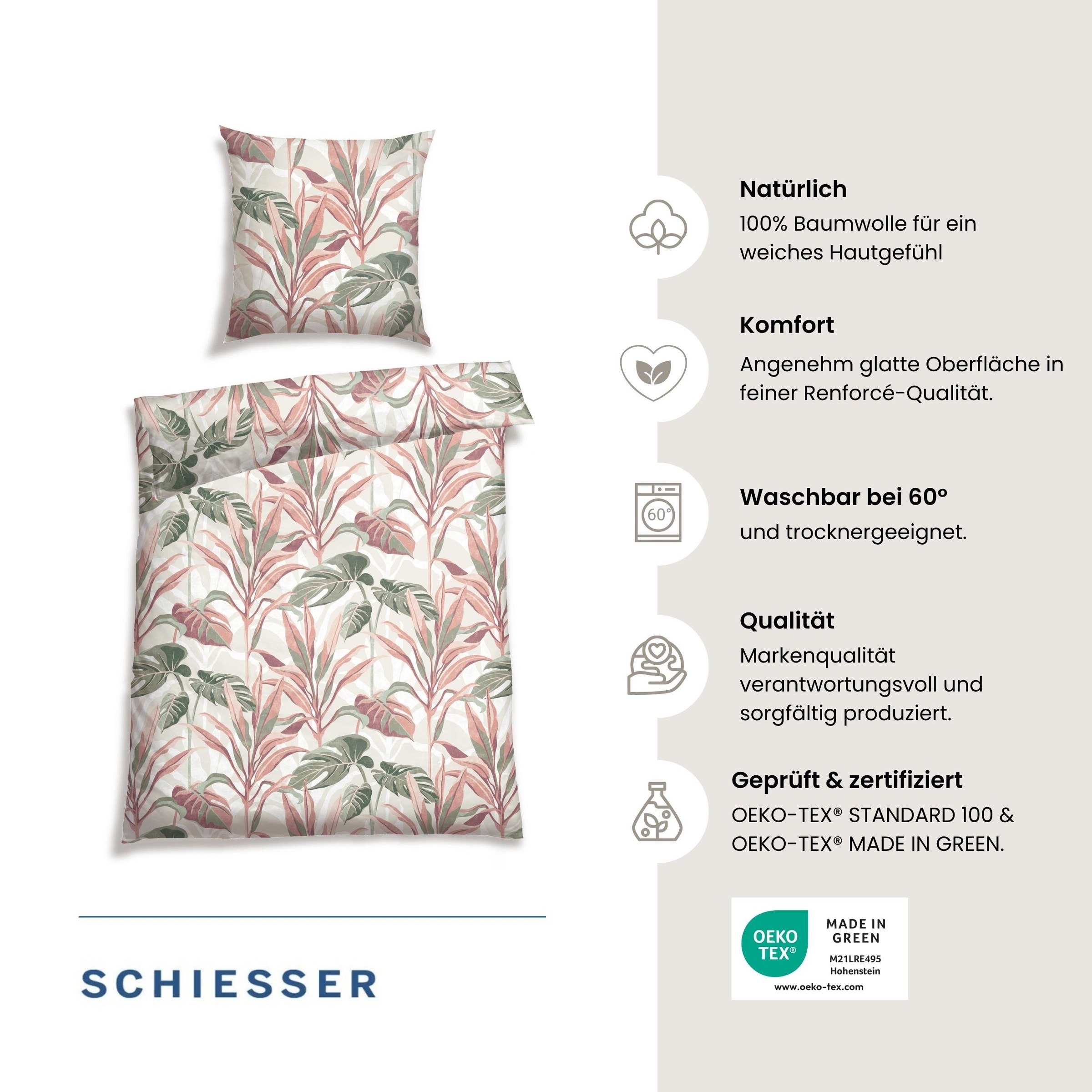 Schiesser Bettwäsche »Camilla aus weicher Baumwolle mit floralem Muster« 2 OEKO-TEX® MADE IN GREEN