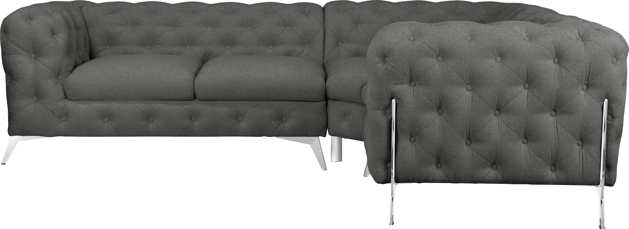 Leonique Chesterfield-Sofa »Amaury L-Form«, moderne Chersterfield-Optik, Breite 262 cm, Fußfarbe wählbar
