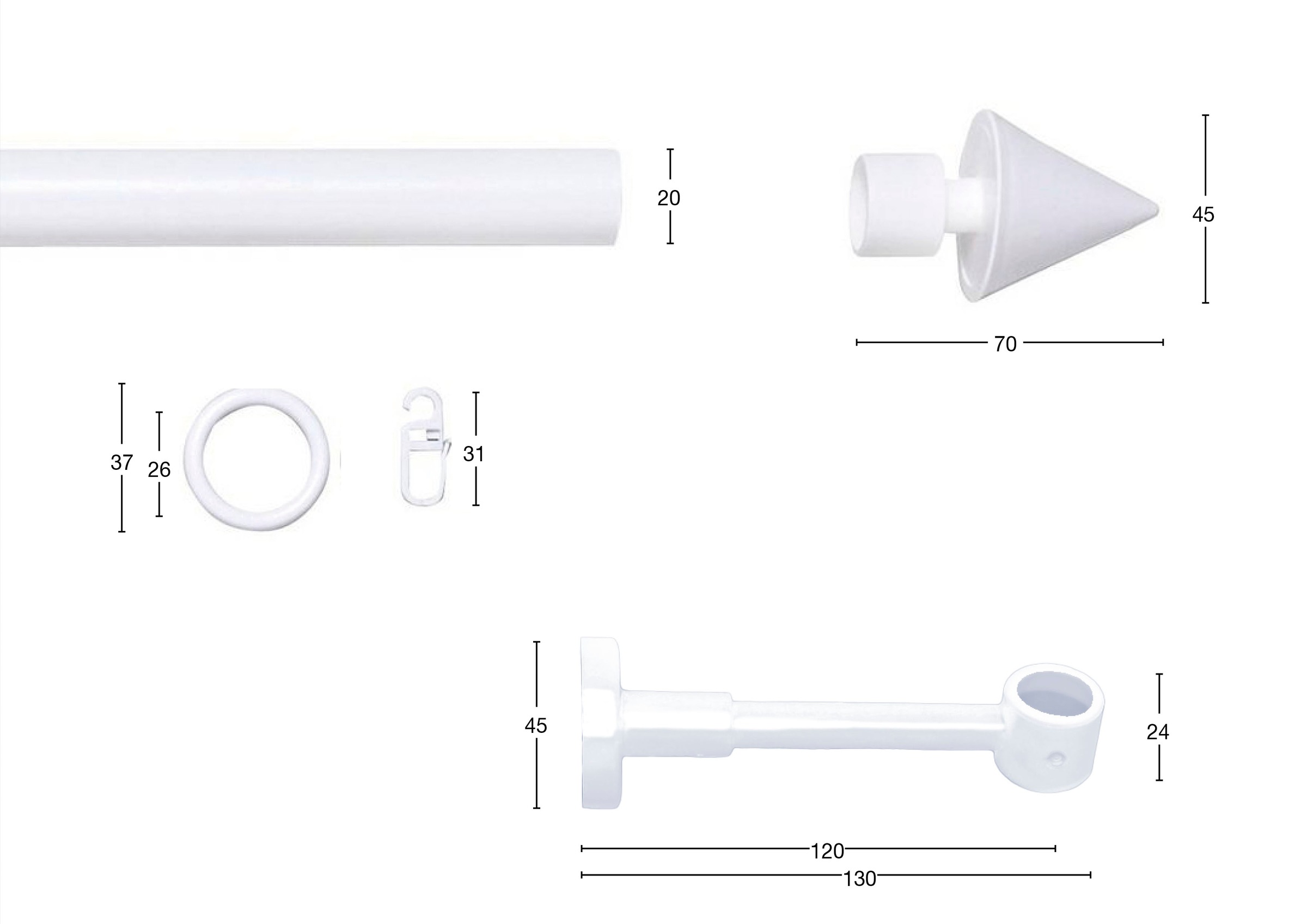 Thumbnail - GARESA Gardinenstange "BASE" Ø 20 mm 1 läufig-läufig Wunschmaßlänge;Träger;Endstücke;Ringe;Ringhaken;Befestigungsmateria...