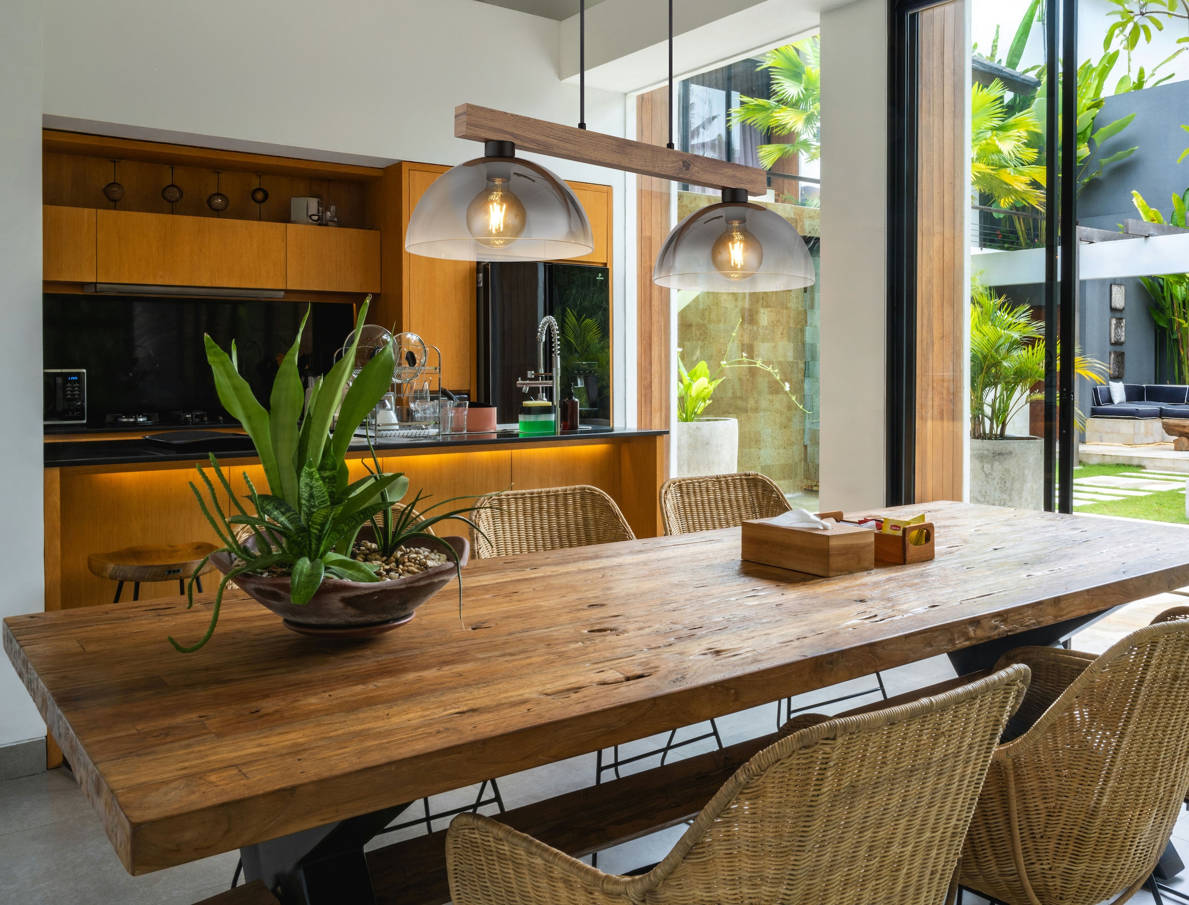 NOWA Hängeleuchte »ROMY« E27 1 Stk. Hängeleuchte Holz & Glas, höhenverstellbar, stilvoll modern