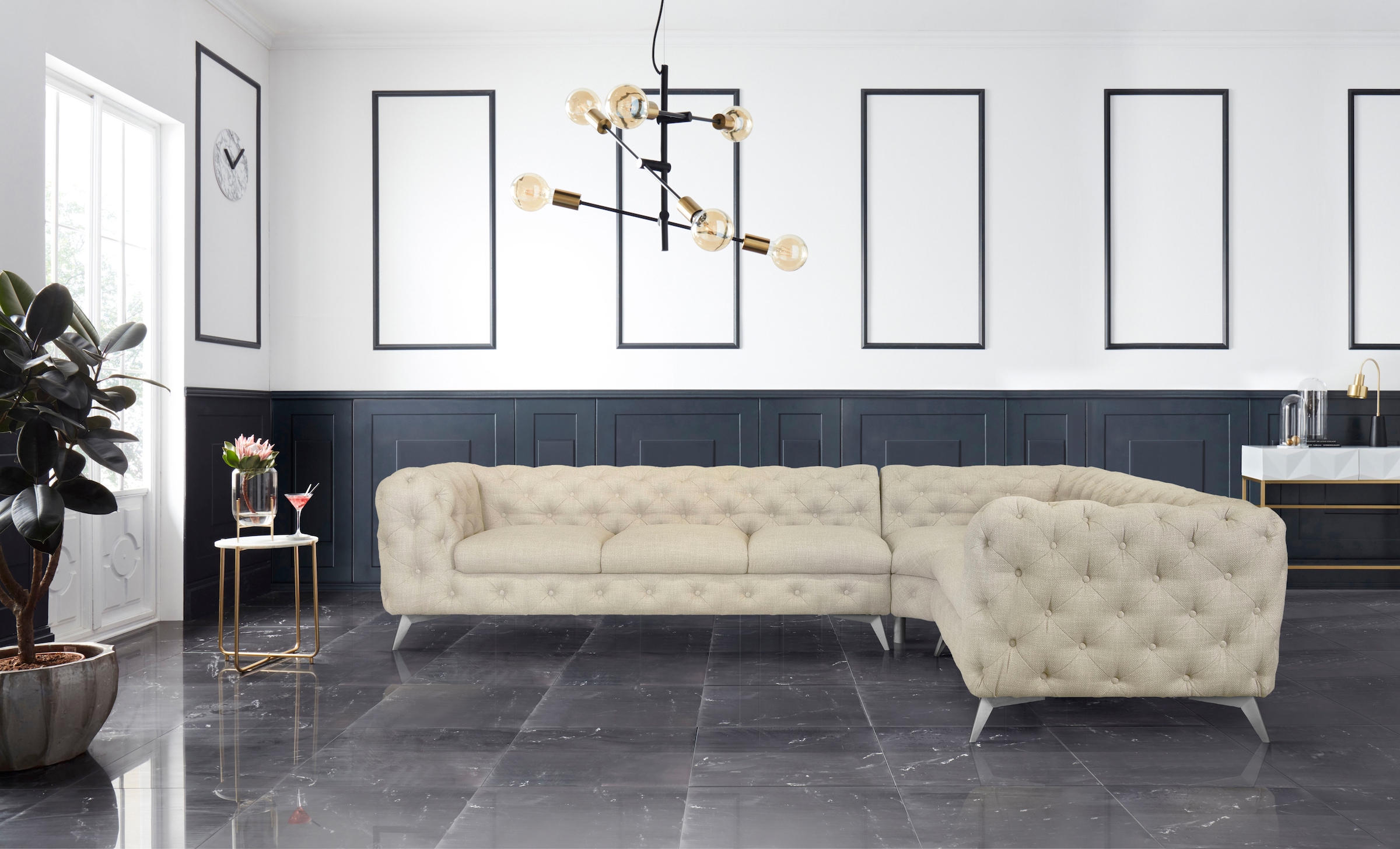 Leonique Chesterfield-Sofa "Ecksofa GLYNIS L-Form mit Wellenunterfederung, günstig online kaufen