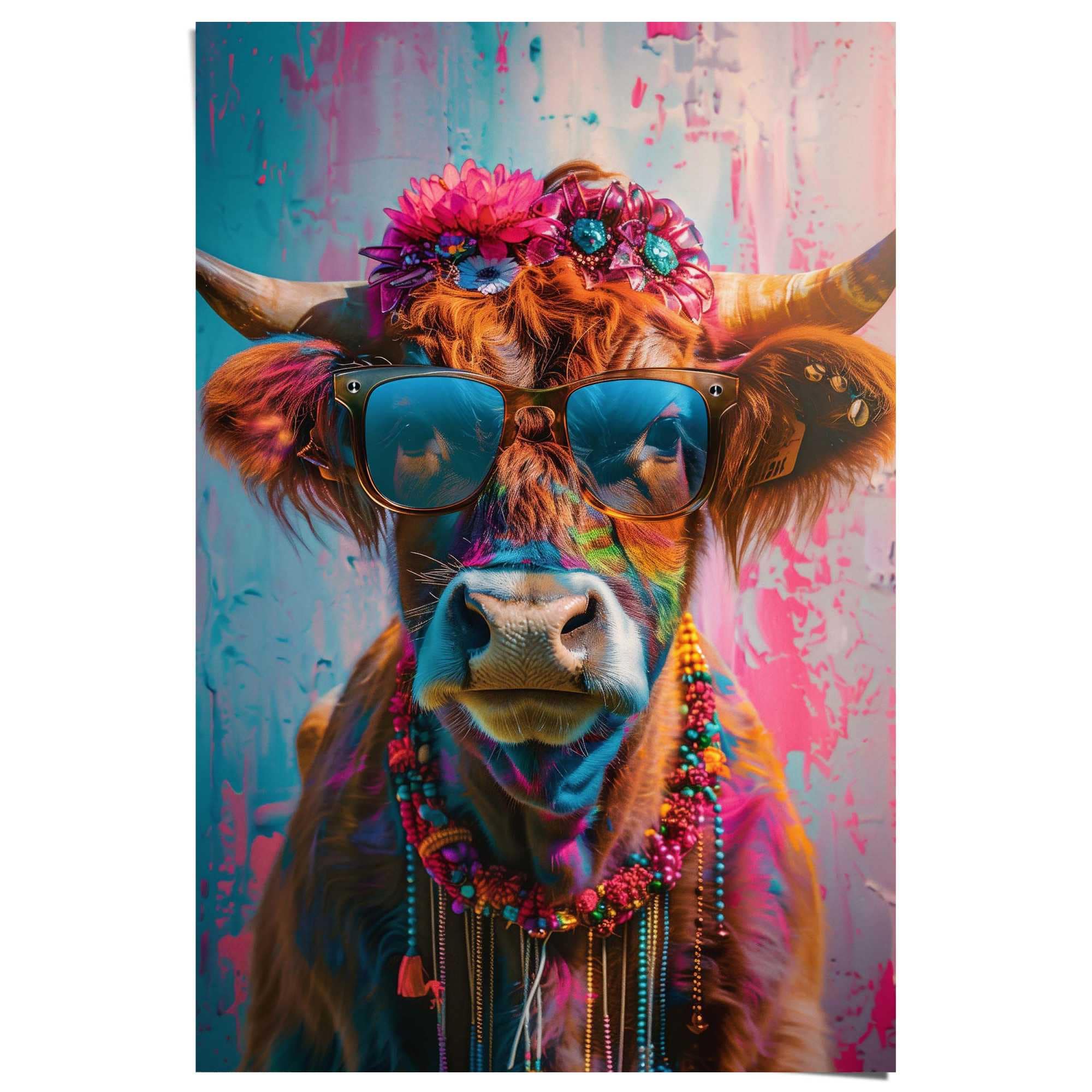 Reinders Poster "Festival Cow" Teenager Zimmer - Blumen - Mehrfarbig - 150 gr. Papier - 61x91,5 cm