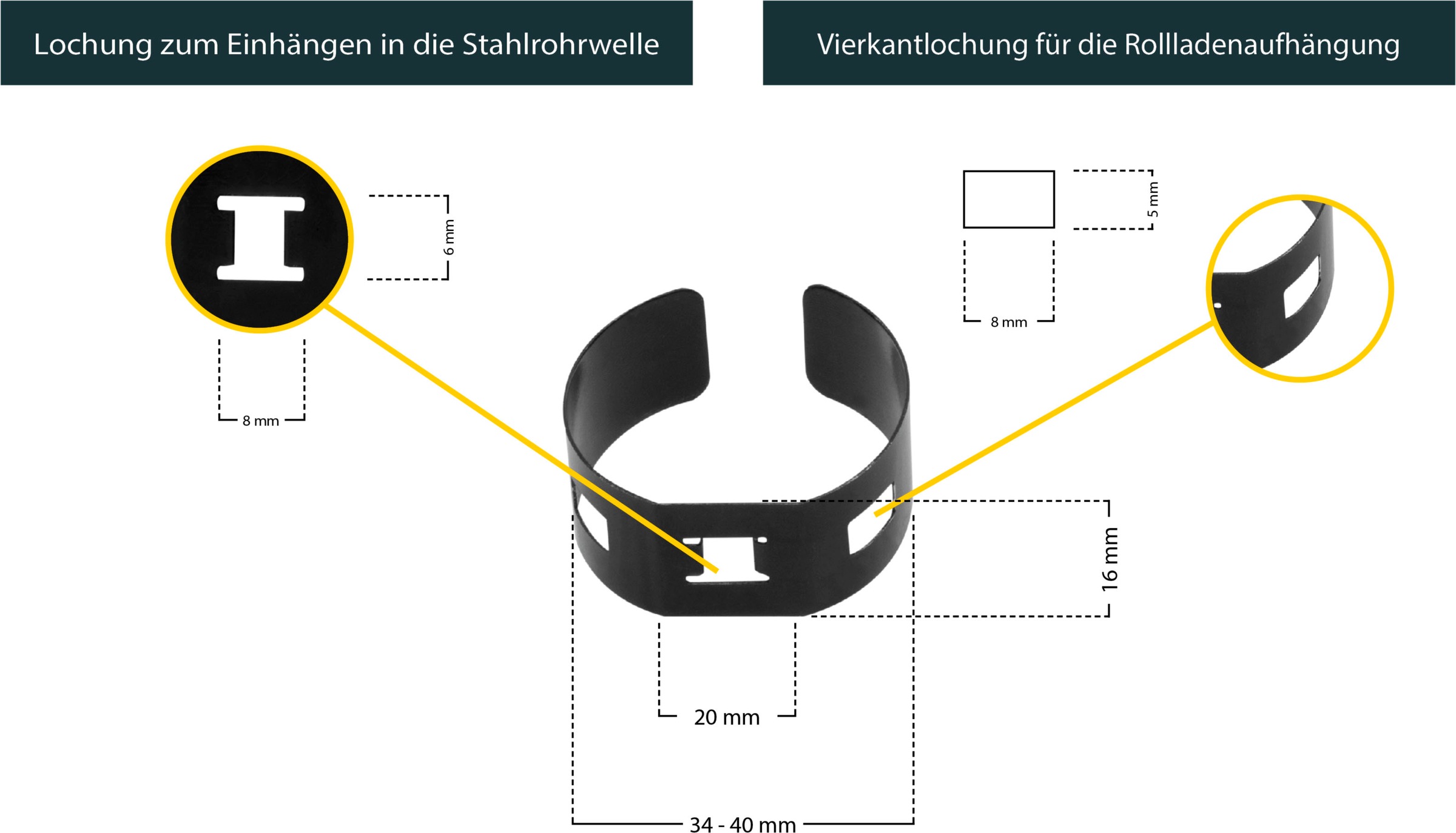 SCHELLENBERG Rollladenaufhängung »3 Stk. Einhängeklammern Mini für Ø 40 mm Stahlrohrwellen«, schützt den Rollladenmotor vor Beschädigungen