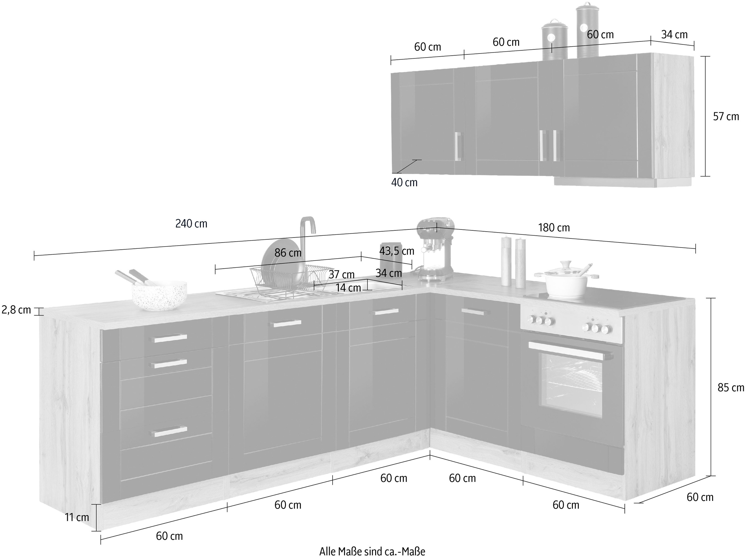 KOCHSTATION Winkelküche »KS-Tinnum«, mit E-Geräten, Stellbreite 240/180 cm