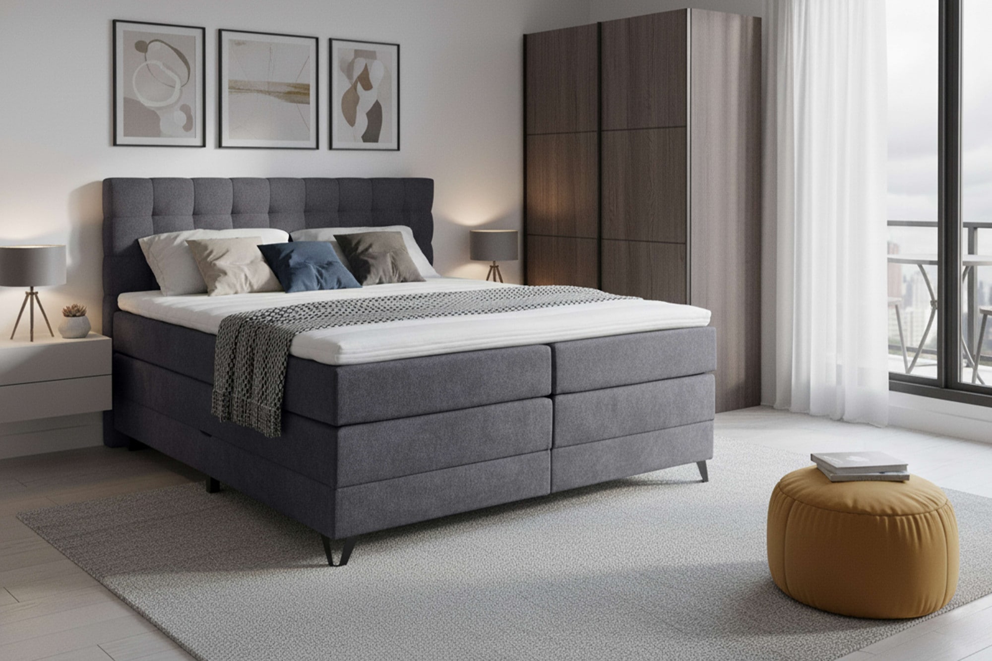 Home affaire Boxspringbett "Ilona, Doppelbett, Polsterbett, Federkernbett, Komforbett, 160, 180 cm" inkl. Topper, zwei Bettkästen, Taschen-Federkernmatratze, Härtegrad 3