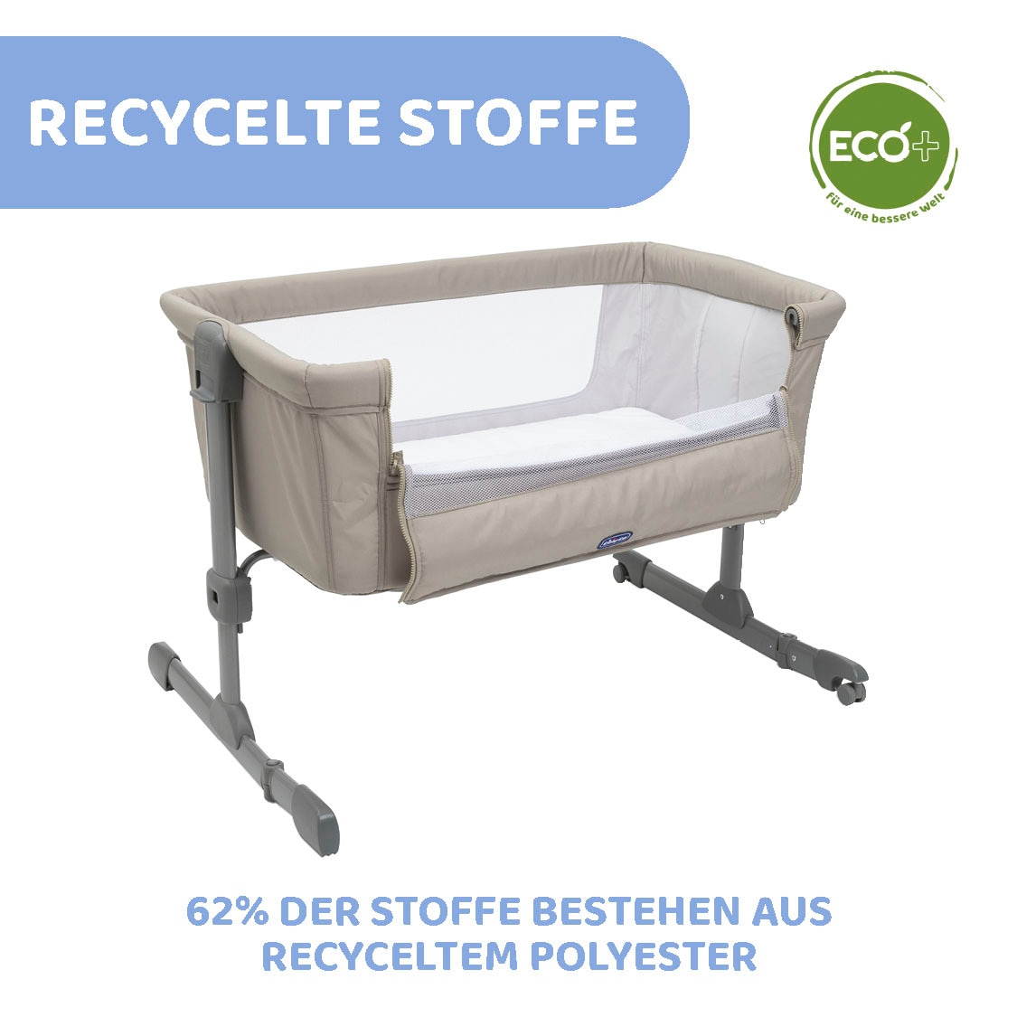 Chicco Beistellbett »next2me essential, dune«, Bezug teilweise aus recyceltem Material